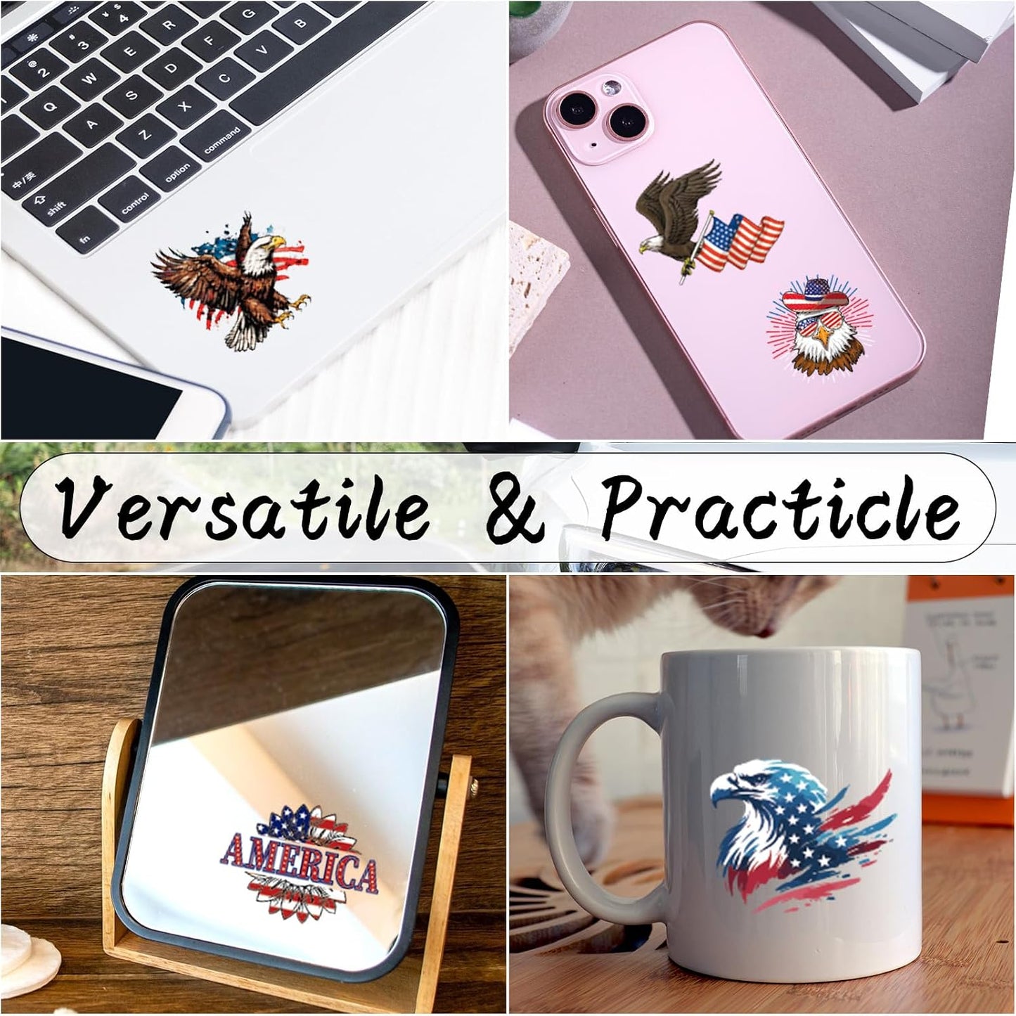 Dazoratix 250th Anniversary Car Decals - 7 Pcs Eagle 250 Years America Flag Merchandise American Patriotic USA 4th of July Independence Vinyl Rearview Mirror Stickers for Window Vehicle Tumbler Bumper BST326L