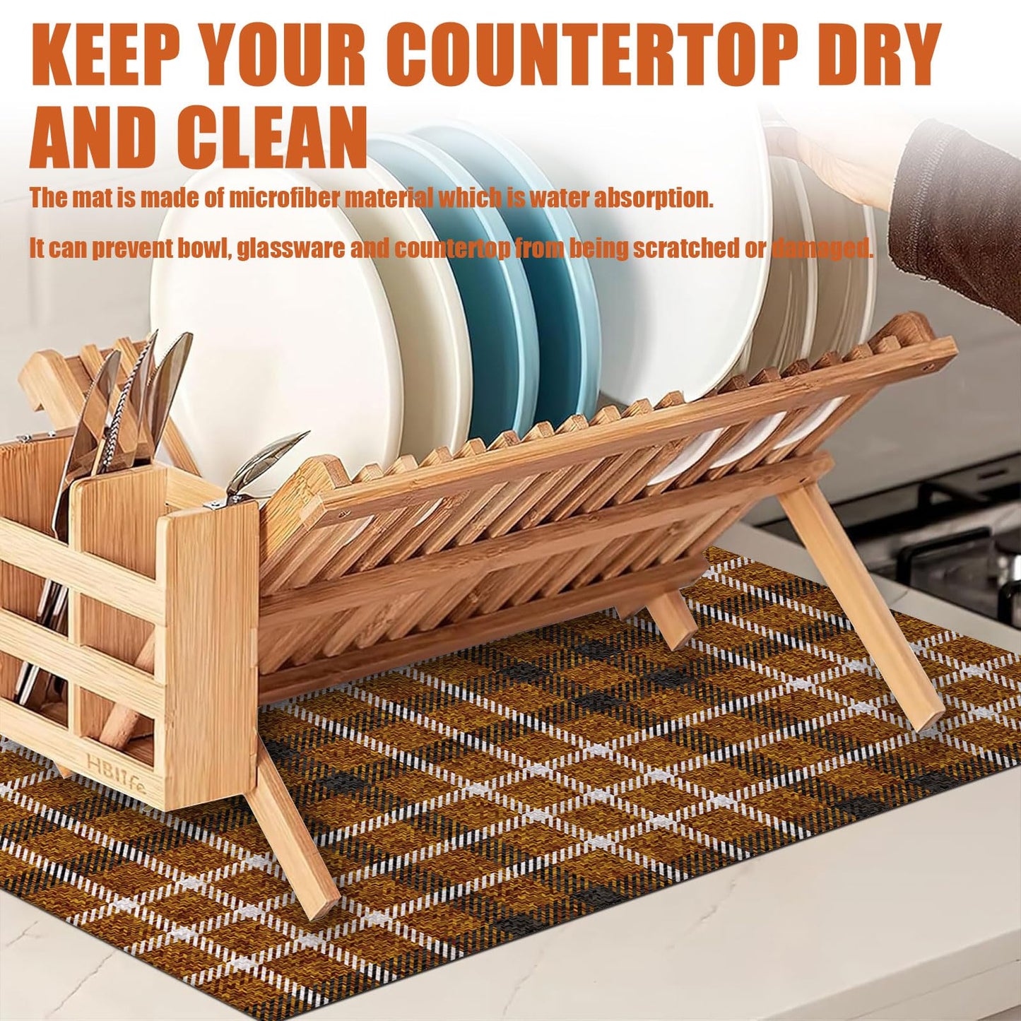 Brown Leopard Dish Drying Mat for Kitchen Counter Microfiber Absorbent Dish Kitchen Drying Mat Draining Reusable Washable for Dishes/Utensils/Counterto BST220