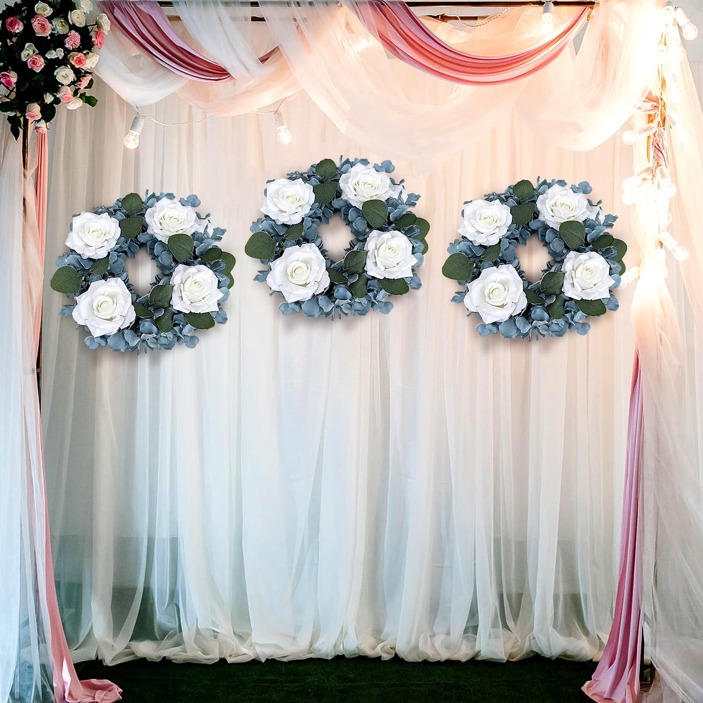Artificial Flower Candle Rings - 6 Inch Inner Rose Floral Wreaths for Wedding Bridal Event Table Centerpieces Backdrop Decorations (Dusty Pink & White, 6 X Candle Rings) WN420