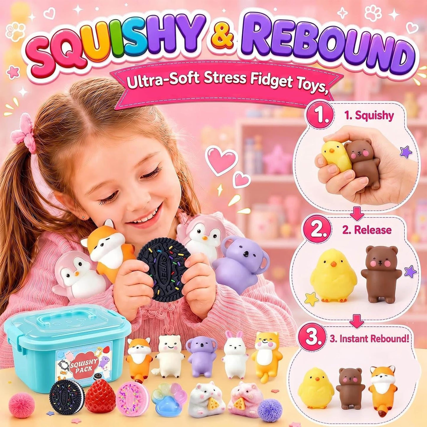 ZiZa Taba Squishy Fun Box Toys Kit Set Stress Relief Squeezee Fidget Sensory Cheap Squishies Toys Pack for Kids Adults BST326H