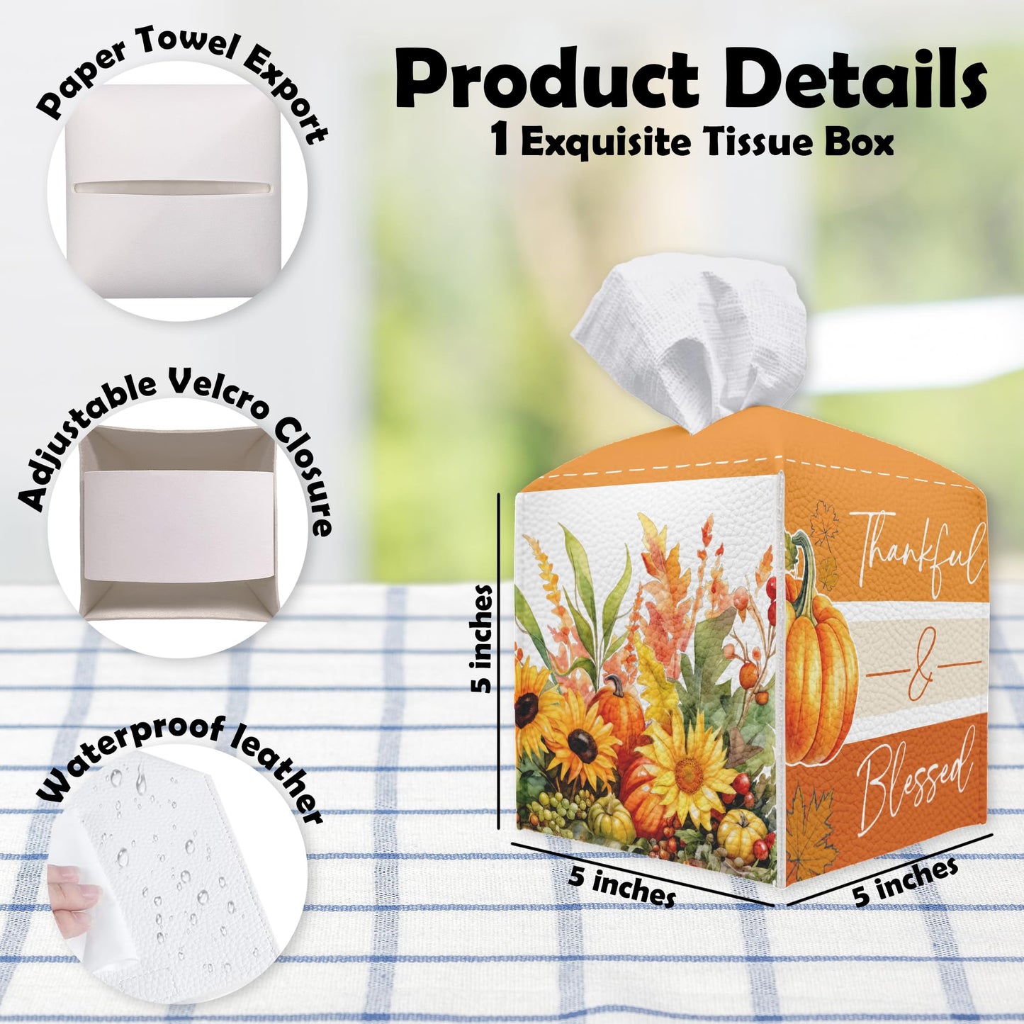 Spooky Tissue Box Cover Square - Ghosts & Bats Tissue Box Holder - Halloween Pumpkin Facial Paper Organizer Dispenser for Home Car Bathroom Office Bedroom Desk Tabletop Supplies & Decor - A11 BST220