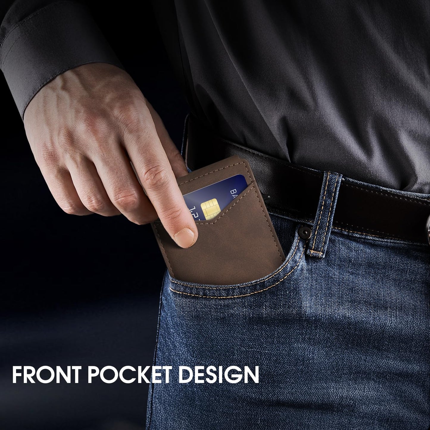 Wallet for Men RFID Blocking Card Holder, Genuine Leather Slim Pop up Card Case, Minimaslit, Front Pocket, 9-13 Card Capacity, ID Window, Money Clip(Carbon) BST220