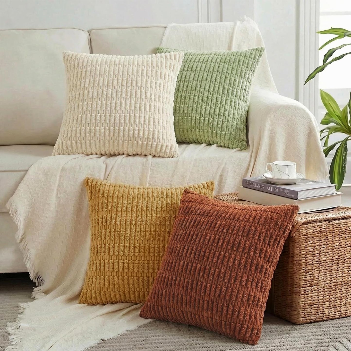 Fancy Homi 4 Packs Decorative Throw Pillow Covers for Living Room Couch Bed, Modern Farmhouse Boho Home Décor Accent Cushion Case, 26" x 26", Peach BST220