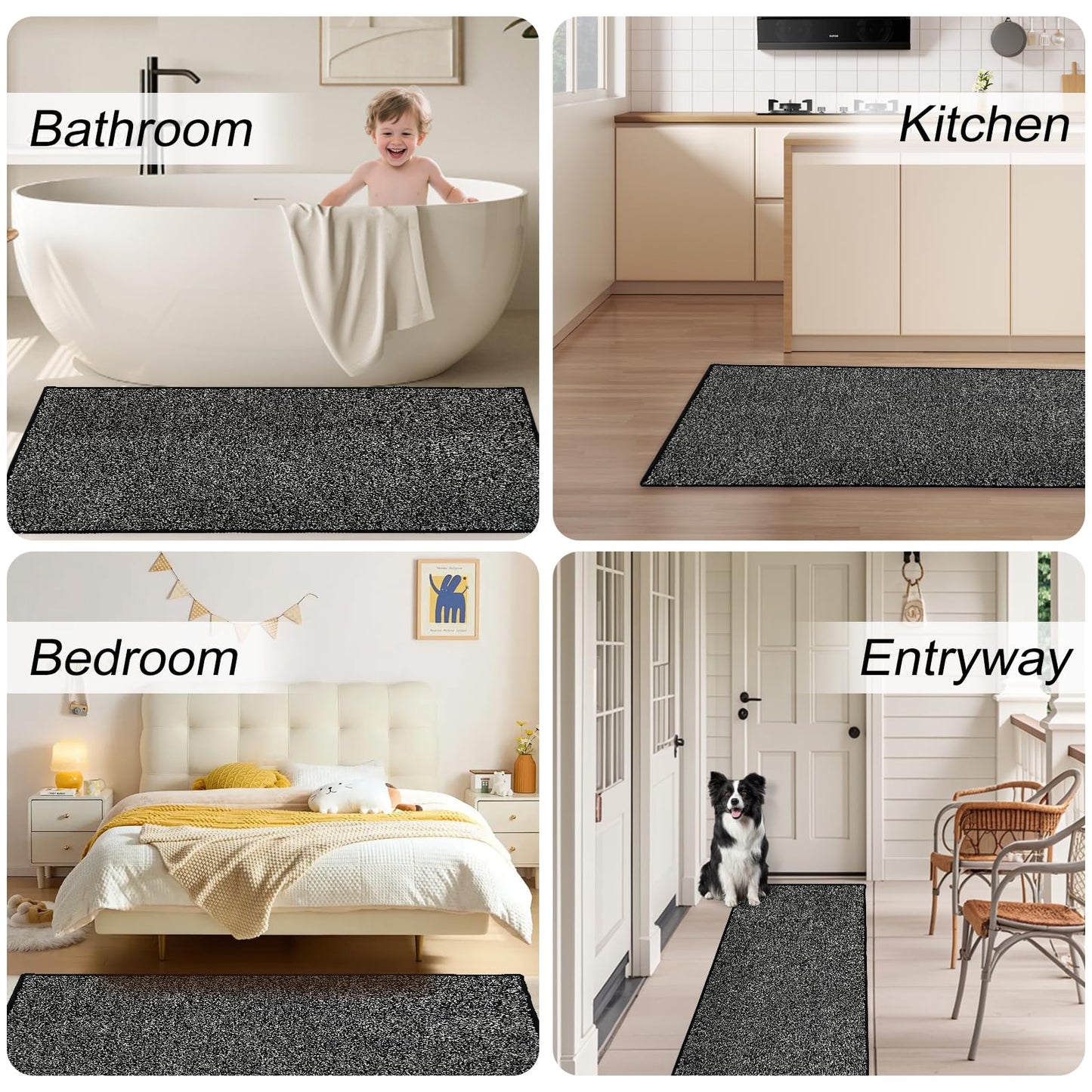 HDFK Bathroom Rugs | Non Slip Washable Bath Mats 24x16 Inches 2 Tone Soft Chenille Medium Pile TPR Floor Mat | High Absorbency Quick Dry Grey and White | Shower Rug for Wet Dry Zone BST220