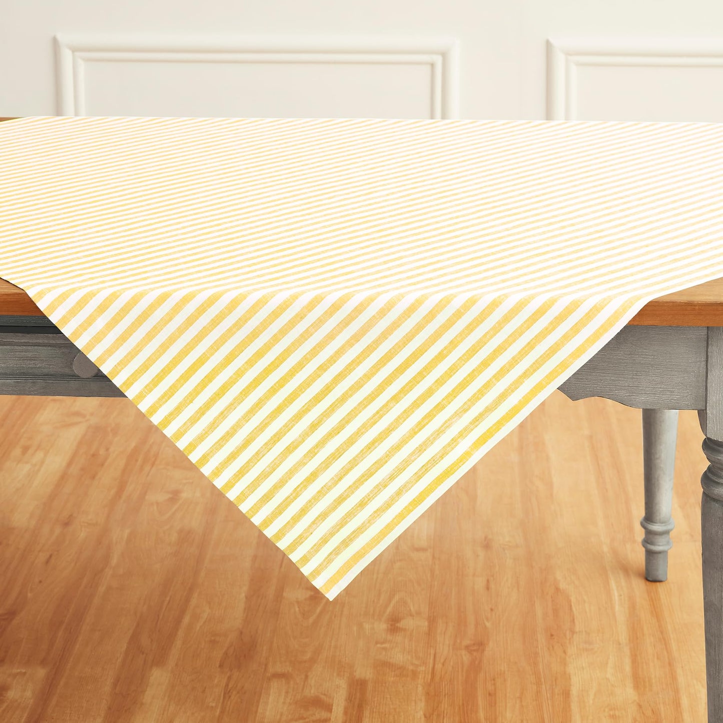 Solino Home 100% Linen Table Cloth, Throw, 52 x 52 in, Coral, Amalfi Stripe | Striped Linen Tablecloth a neat topper for bistro, card and side tables | Coral and White | Pure Linen | OEKO-TEX Certified BST326SOLH