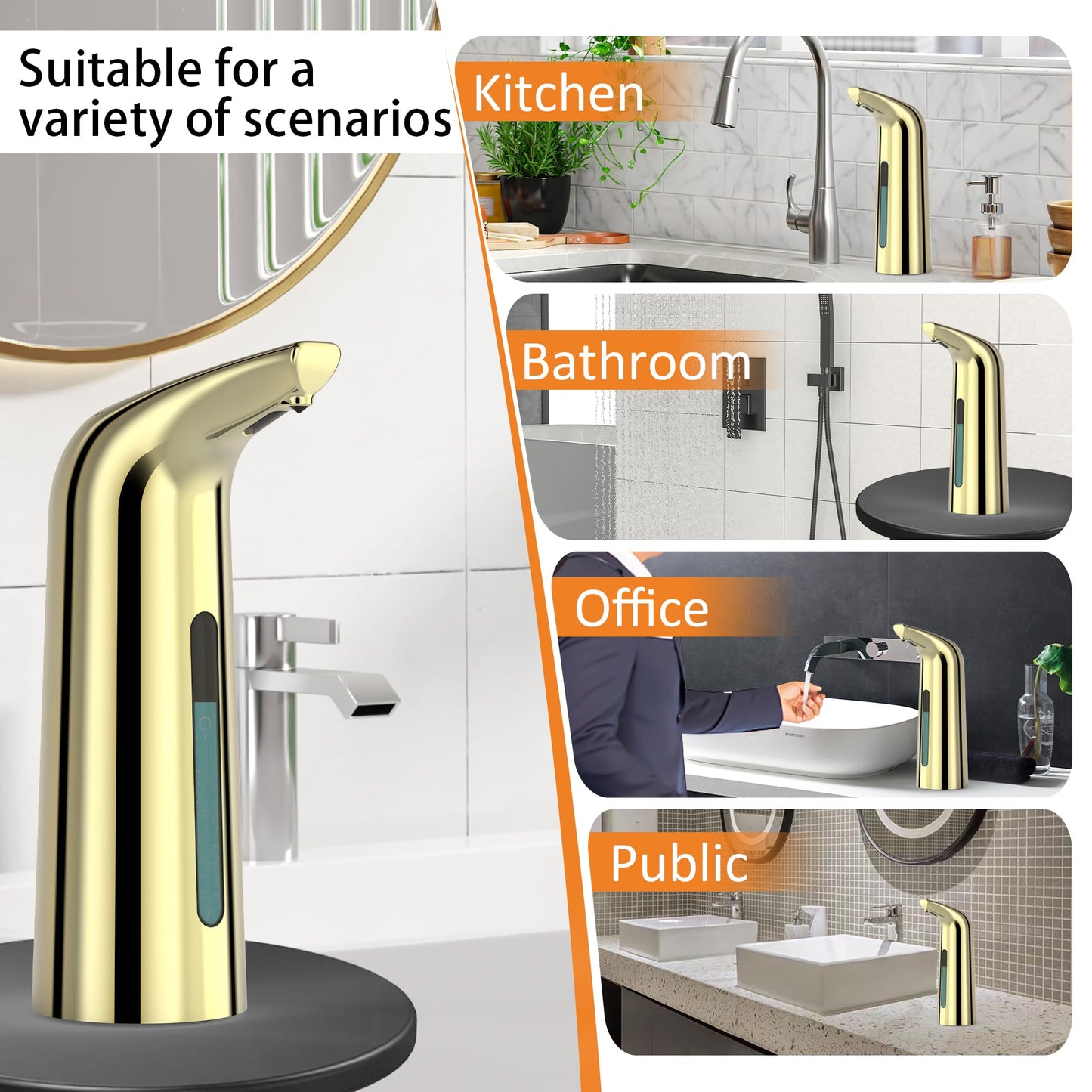 Automatic Soap Dispenser Touchless,400ML Hand & Dish Countertop Electric Liquid Dispenser with Sensor,Modern 4 Gear Adjustable Black Waterproof Battery Operated Kitchen Auto Soap Pump WN420