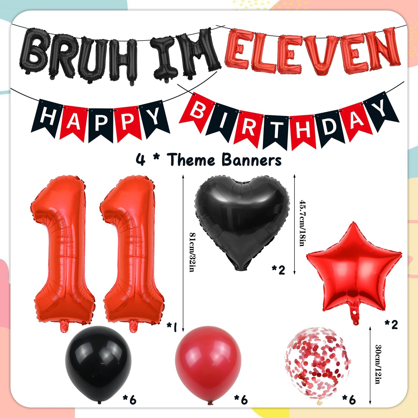 9th Birthday Decorations Boys Kit - 27 Pcs Red and Black Bruh Im Nine Balloon Banners Happy Birthday Fishtail Flags Number 9 Balloon Star Heart Balloons Set for 9 Year Old Party Decoration Supplies BST202