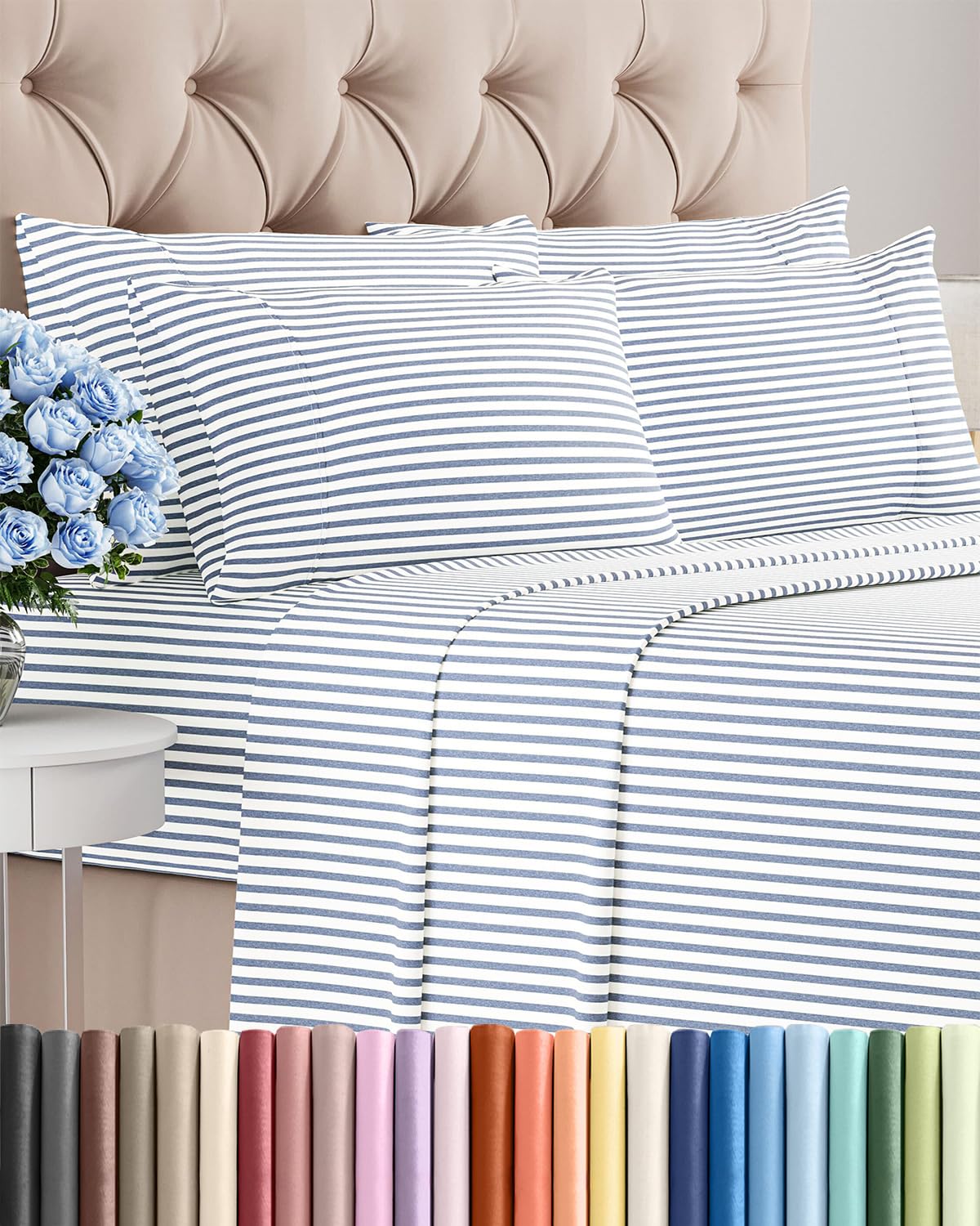 Split King 7 Piece Sheet Set - Comfy Breathable & Cooling - Soft Hotel Luxury Bedding Set with 8-16 Inch Deep Pockets - 1 Flat & 2 Fitted Sheet & 4 Pillowcases - Wrinkle Free & Easy Care - Steel Blue DD1210