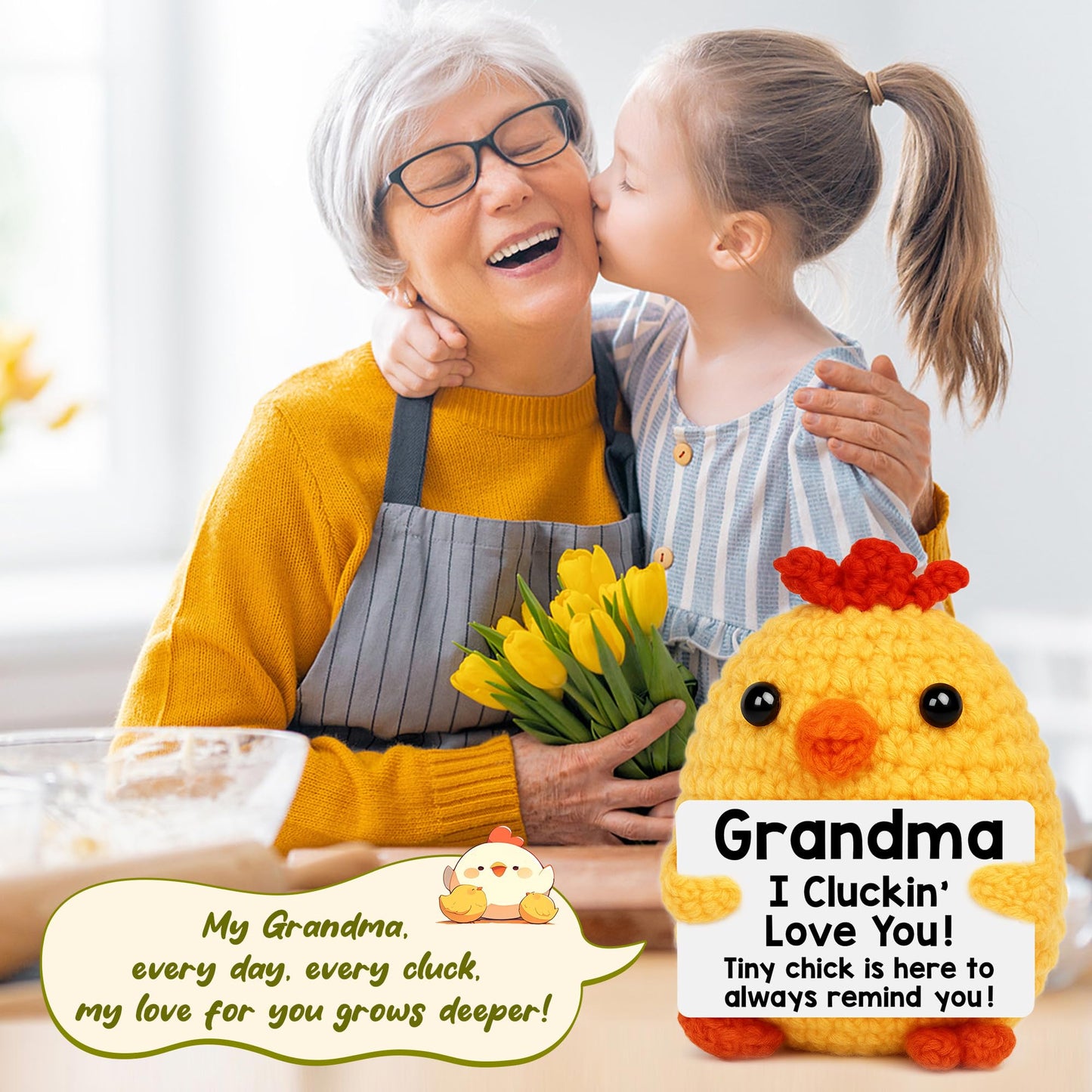 Grandma Birthday Gifts from Grandkids, New Grandma Grandmother I Love You Gift, Grandparents Day Gifts for Grandmas Grandmother Nana Gigi, Christmas Stocking Stuffers Funny Handmade Crochet Chicken BST220