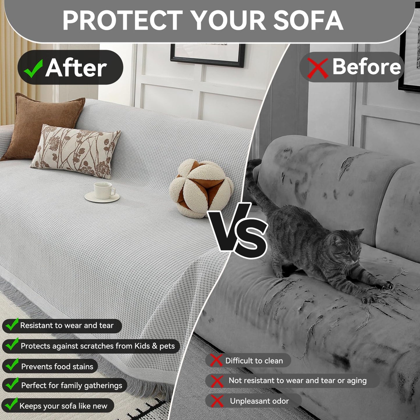 YDKGL Couch Covers Sofa Covers for Sectional Sofa 3 Cushion Sofa Pet Friendly, L Shaped Couch Cover Blanket Washable Non Slip Furniture Protector, Soft Sofa Slipcover for Kids Dogs, Dark Grey 91"x134" BST220
