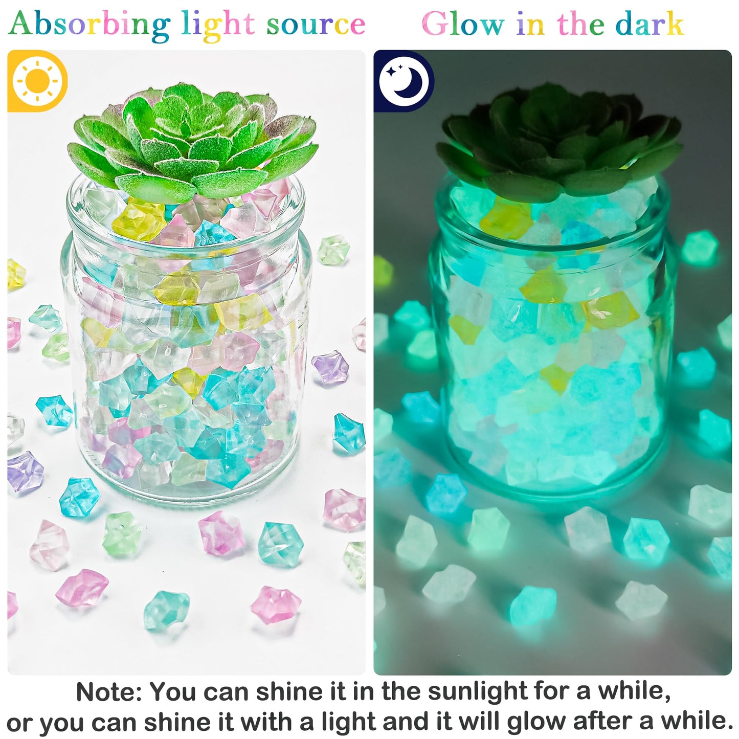 Kaiyuan Dynasty 300PCS Green Glow in the Dark Rocks Luminous Rocks Glowing Rocks for Vase Fillers Table Scatters Aquarium Fish Tank Home Decor,(11 * 14mm) BST220