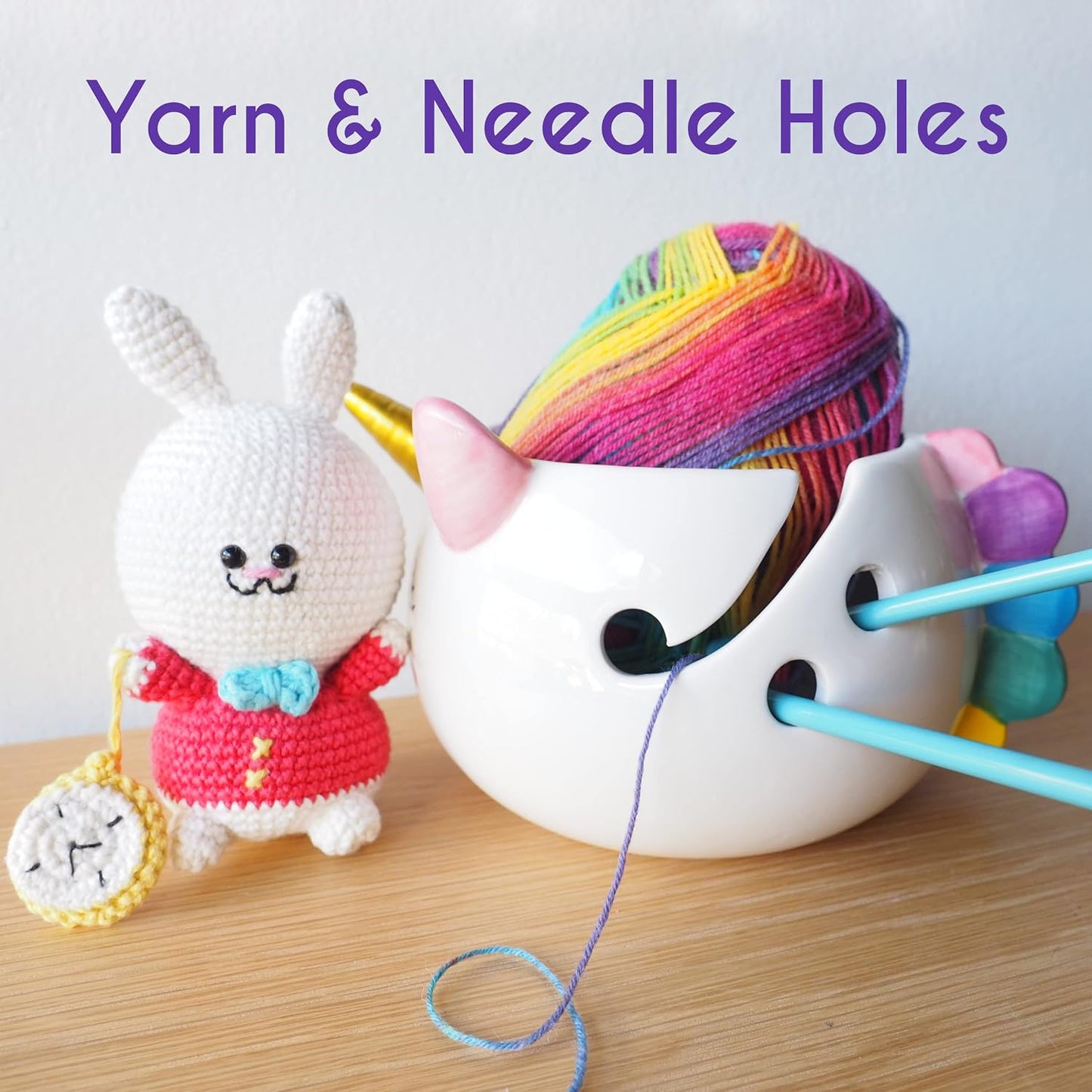 Unicorn Yarn Bowl for Knitting - Cute Ceramic Knitting Bowl Extra Large - Ceramic Yarn Bowl Crochet Accessories Yarn Holder Storage Gift for Knitters Funny BST326H