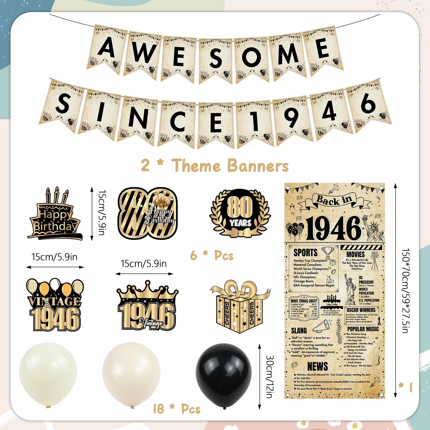 Happy 40th Birthday Decorations Men - 27 Pcs Retro Newspaper Theme Awesome Since 1986 Letter Banners Hanging Swirls Backdrop Latex Balloons for Men Women 40 Years Old Birthday Party Decor Supplies BST326L