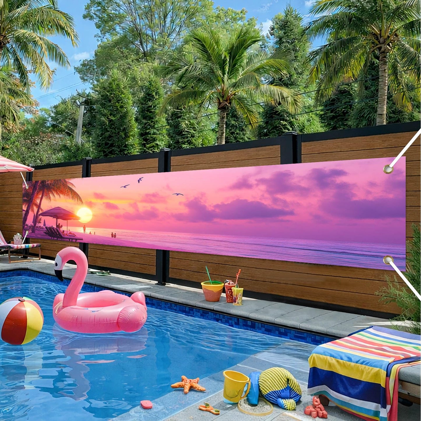 BlissYard Hello Summer Banner 118 x 20 Inch Pool Party Decorations Beach Surfboard Watermelon Tropical Fence Sign Hawaiian Luau Outdoor Backyard Wall Decor BST220