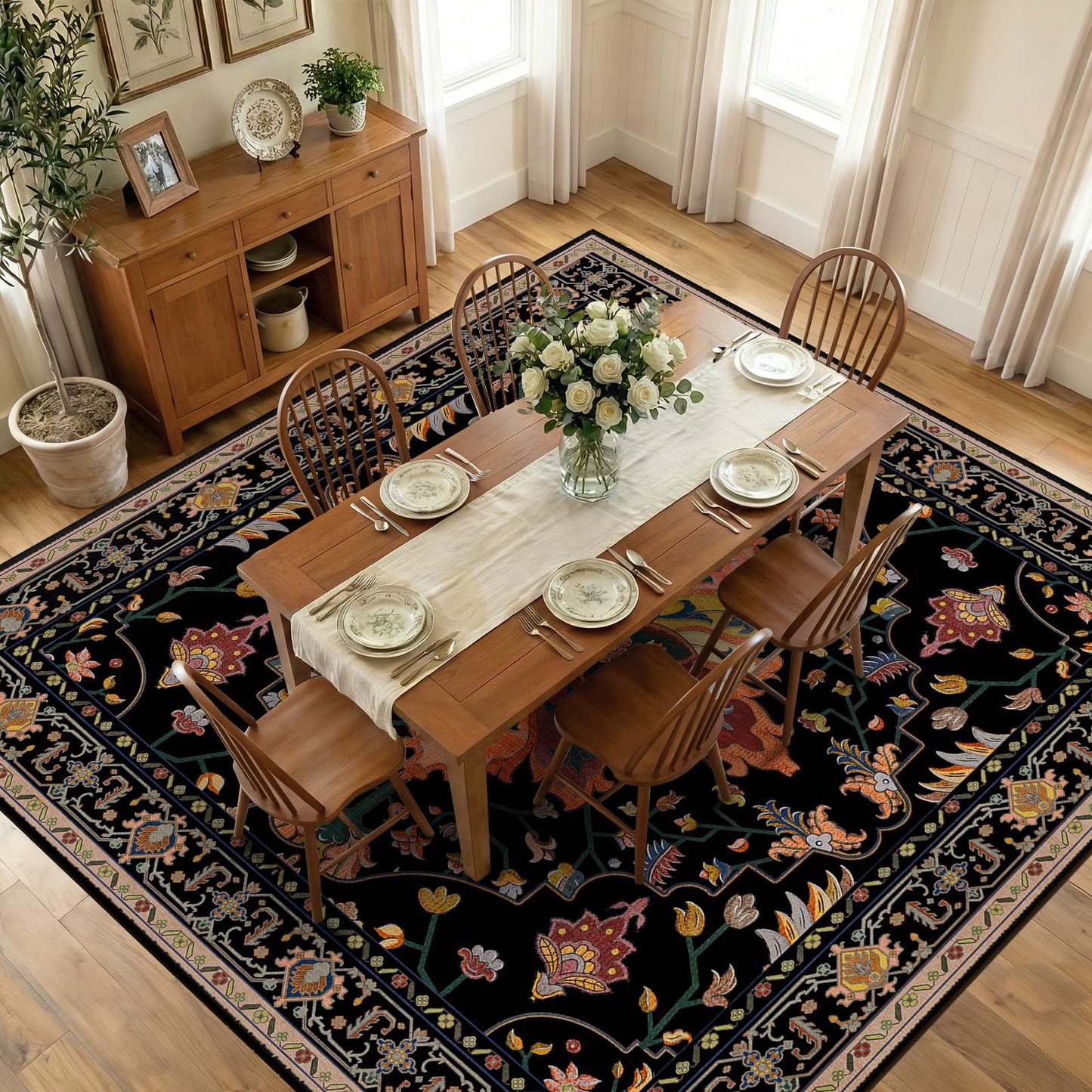 RELEANY Area Rugs Runner 2'x6' Washable Non-Slip, Floral Vintage Distress Medallion Carpet for Kitchen Hallway Bedroom Beside Laundry Room Bathroom, Teal Green Lake Blue Turquoise DD1210