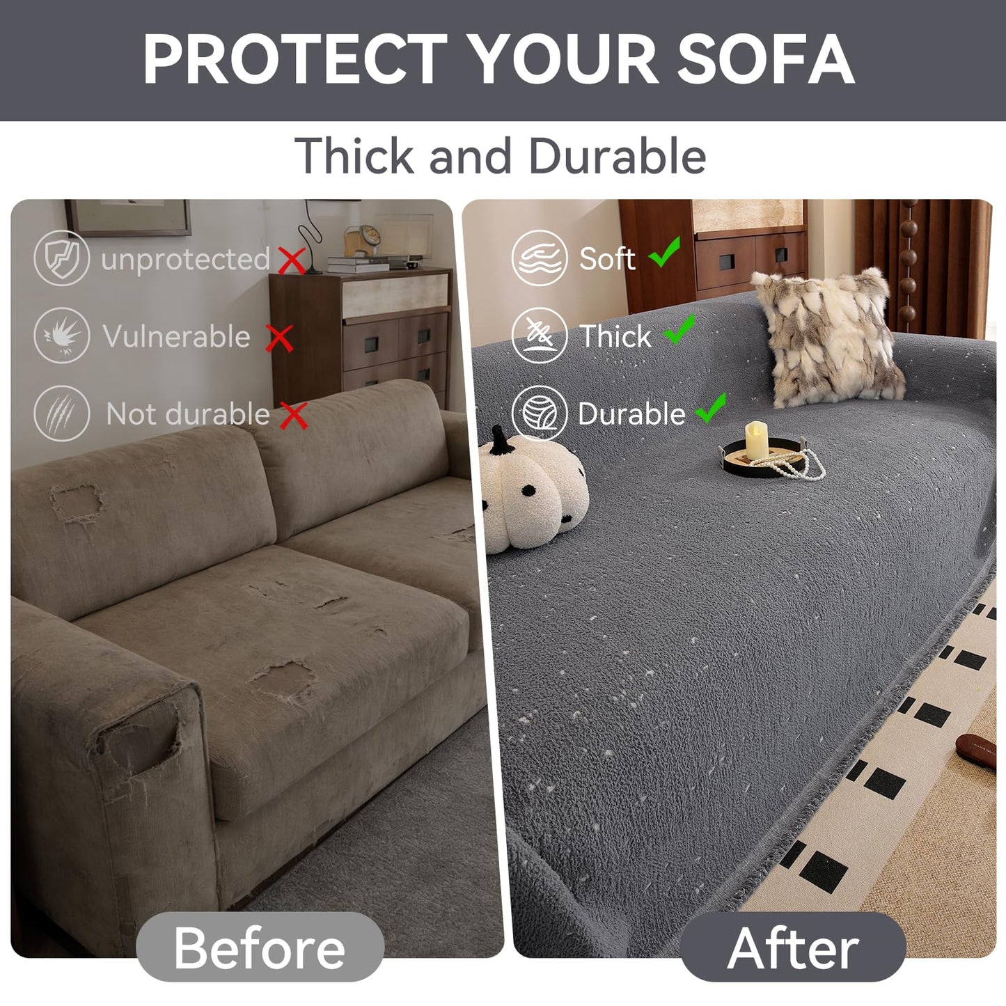 YDKGL Couch Covers Sofa Covers for Sectional Sofa 3 Cushion Sofa Pet Friendly, L Shaped Couch Cover Blanket Washable Non Slip Furniture Protector, Soft Sofa Slipcover for Kids Dogs, Dark Grey 91"x134" BST220