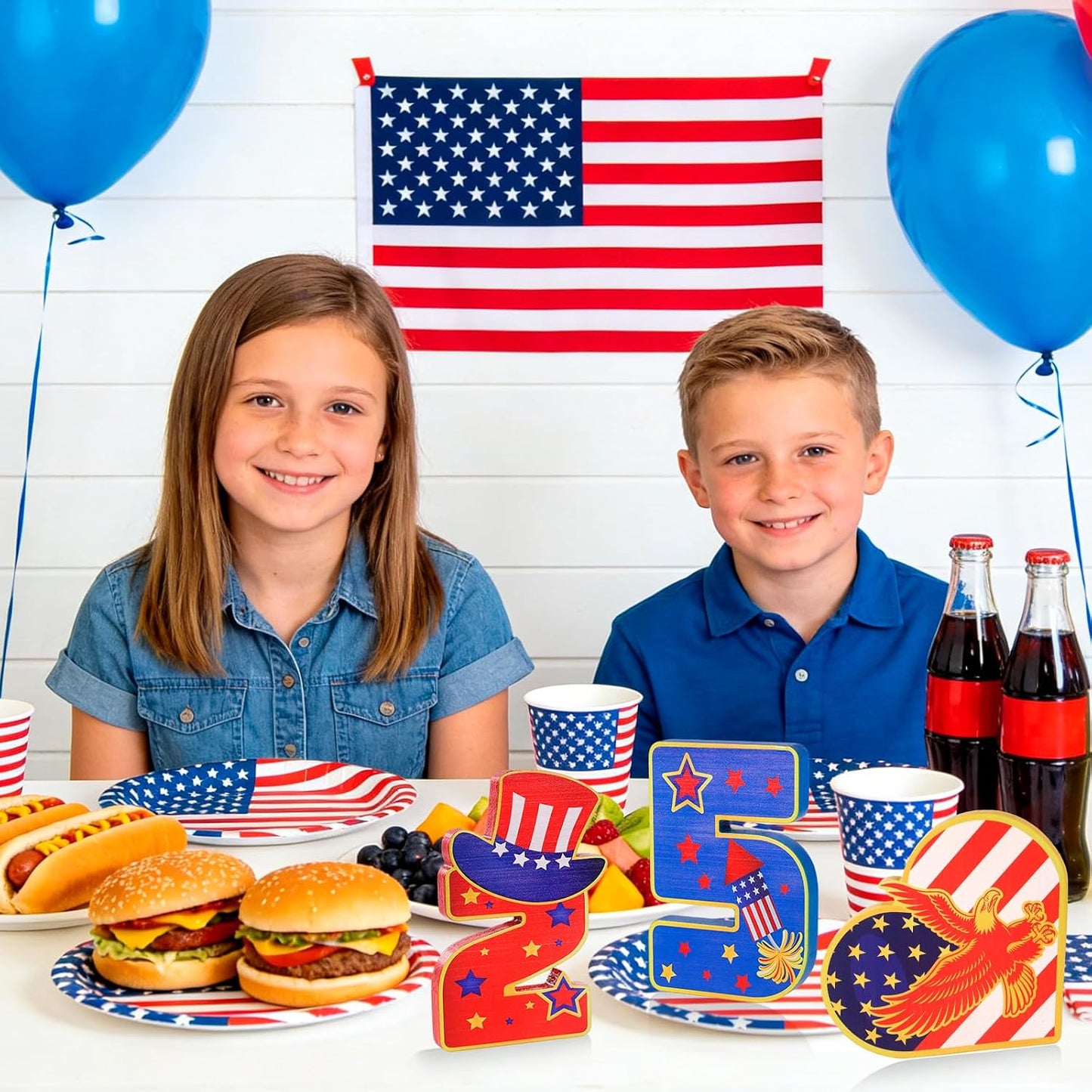 HOWAF 4th of July Decorations Table Decor, USA 250th Anniversary Decorations Wooden Table Centerpiece, America Independence Day 250th Birthday Table Topper BST326L