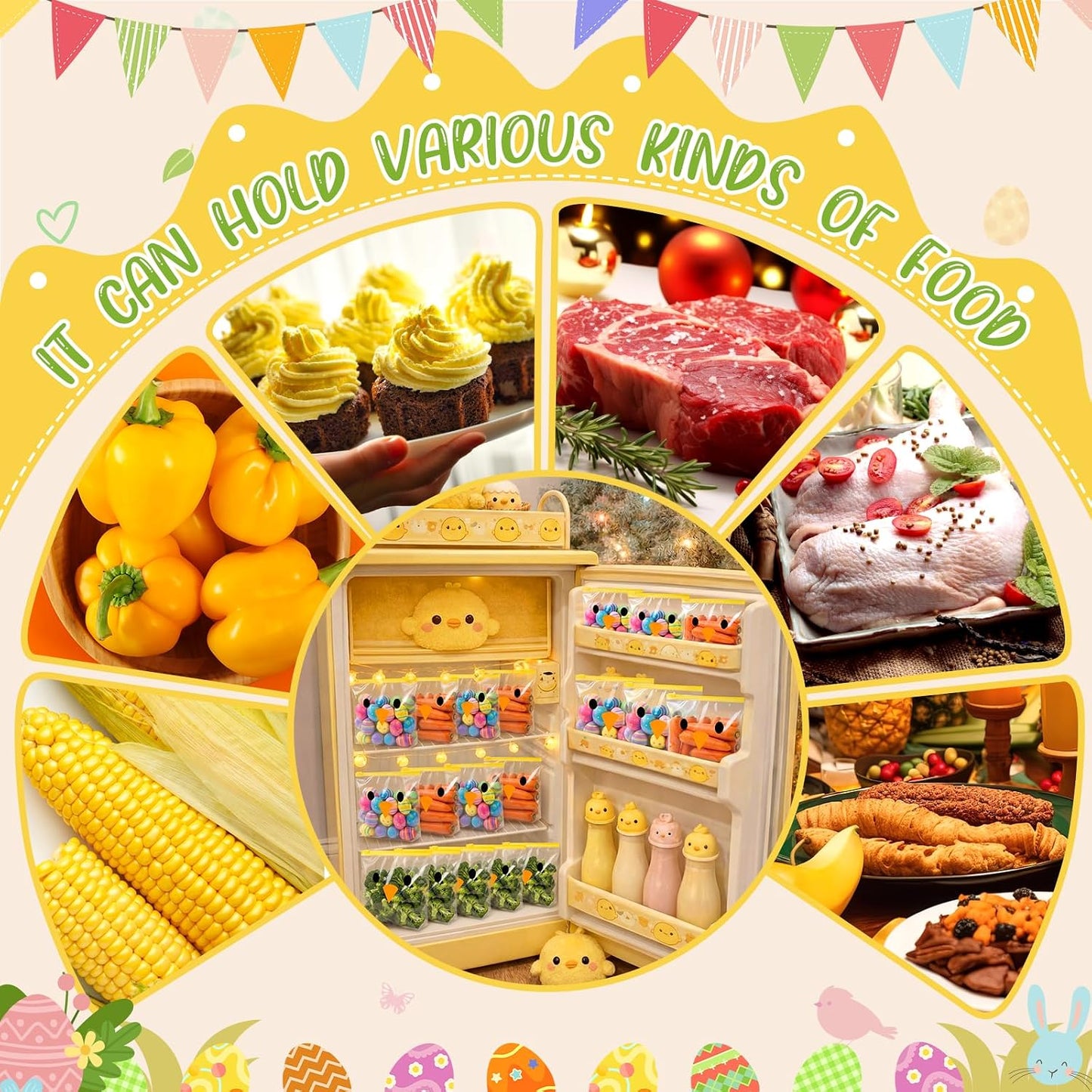 Frienda 50 Pcs Spring Food Storage Bags with Stand-up Bottom 9" x 8" Chick Gallon Leak Proof Reusable Freezer Bags Zipper Transparent Snack Supplies for Sandwich Snack Marinate Meats WN420