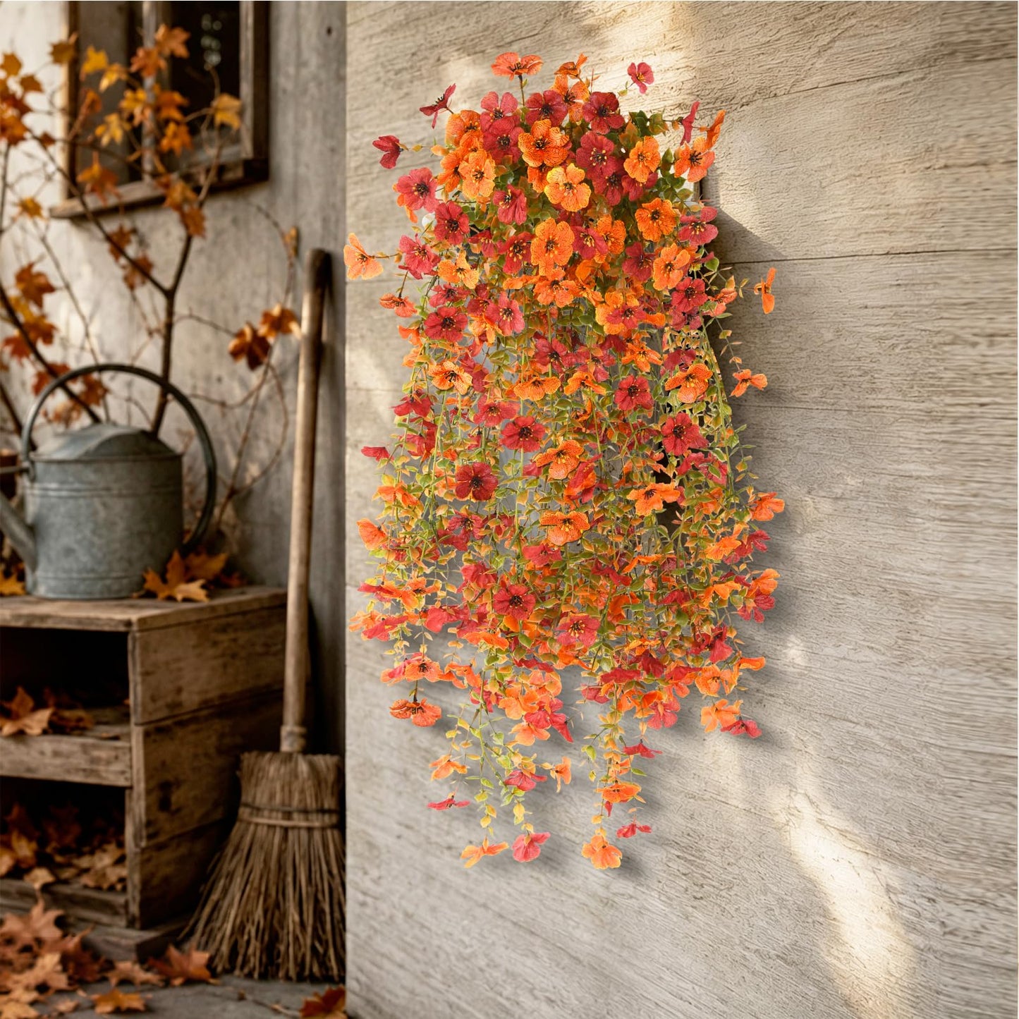 Artificial Hanging Flowers for Outdoor, 2PCS Fake Flowers Faux Silk Daisy with Eucalyptus Leaves, UV Resistant Aritificial Flowers for Spring Home Patio Yard Porch Decor (Light Purple Red) BST202