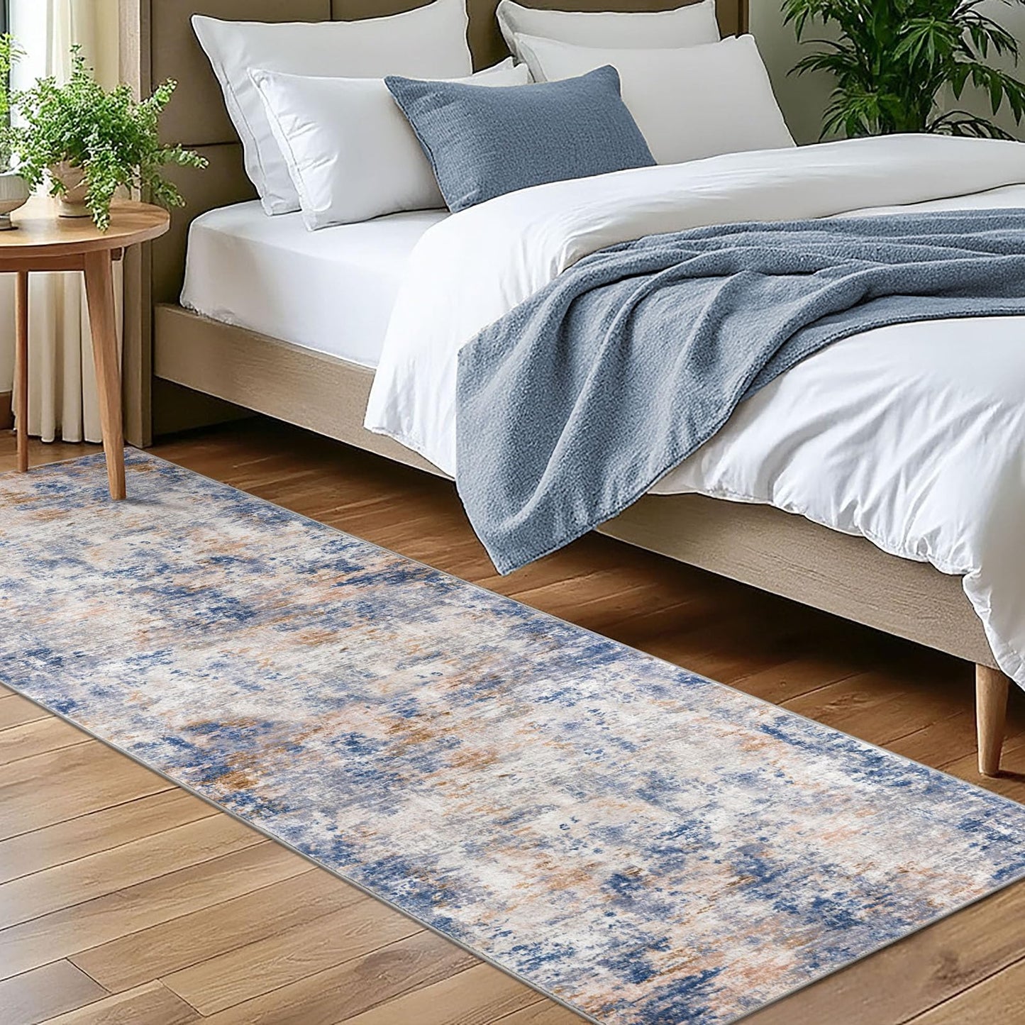 Lansny Modern Abstract Runner - 2x5, Beige Grey Washable Kitchen Entryway Rug Mat Non-Slip Soft Neutral Hallway Rug Thin Print Faux Wool Carpet for Bedroom Laundry Room Indoor BST220