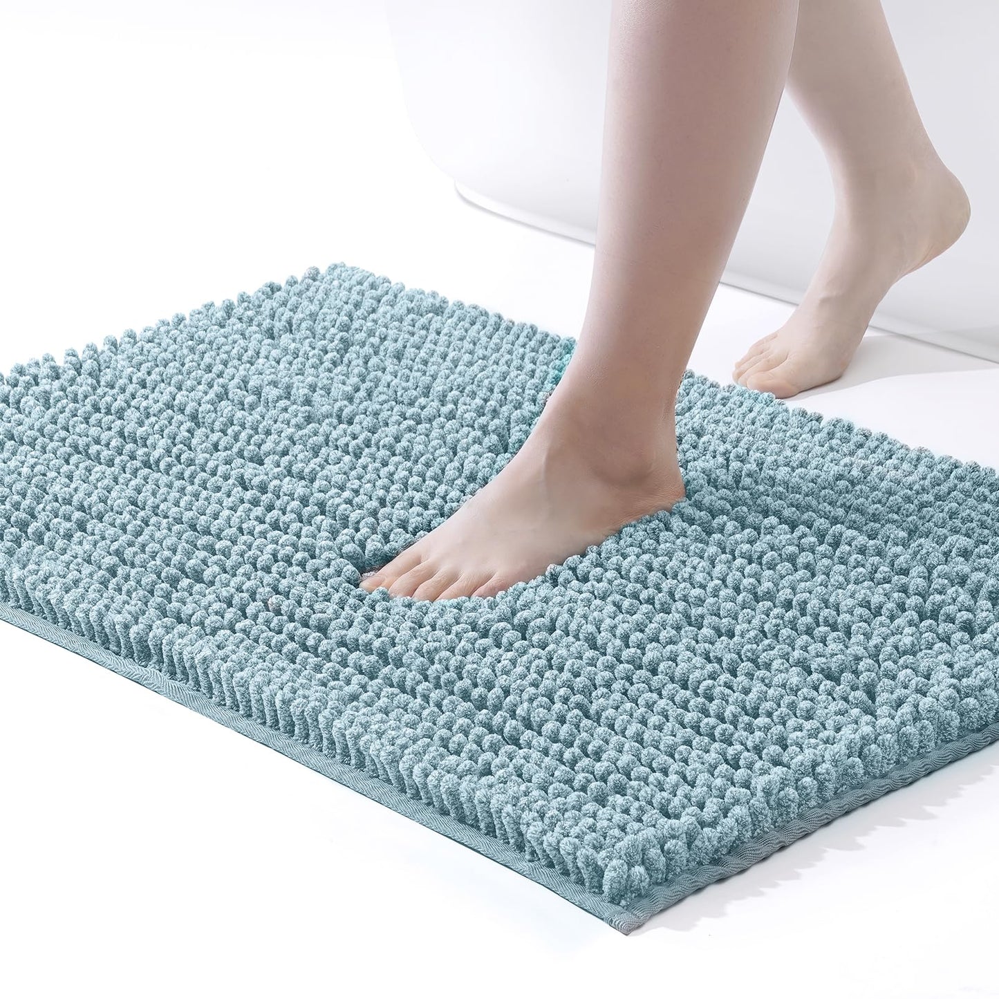 FRESHMINT Chenille Bathroom Rugs Mat 24"x17", Non-Slip Bath Mat for Bathroom Floor & Bathtub, Washable Soft Shower Shag Bath Rugs, Fluffy Thick Water Absorbent Microfiber Shower Mat, Sage Green BST220