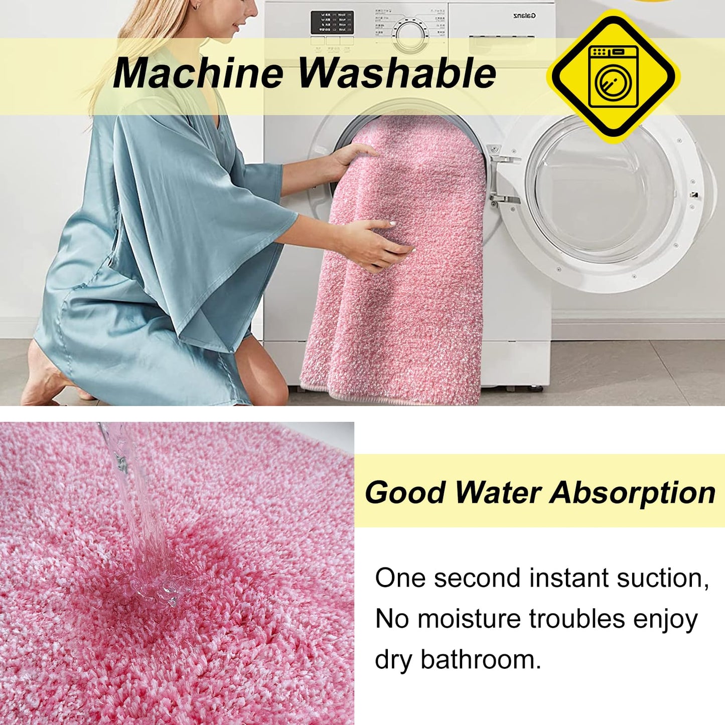 HDFK Bathroom Rugs | Non Slip Washable Bath Mats 24x16 Inches 2 Tone Soft Chenille Medium Pile TPR Floor Mat | High Absorbency Quick Dry Grey and White | Shower Rug for Wet Dry Zone BST220
