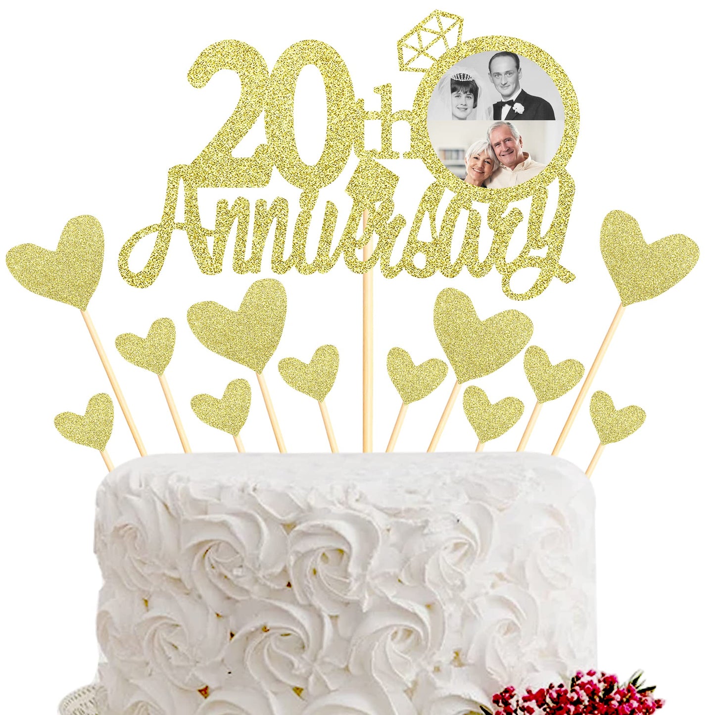 Sumerk 13 PCS Gold Glitter 55th Anniversary Cake Topper Happy 55th Anniversary Wedding Anniversary Cake Decorations BST220