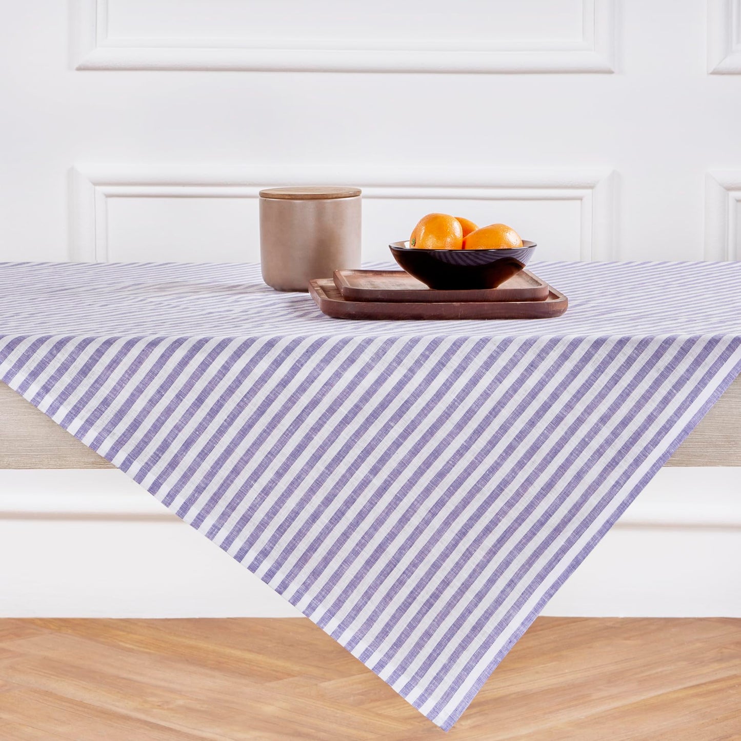 Solino Home 100% Linen Table Cloth, Throw, 52 x 52 in, Coral, Amalfi Stripe | Striped Linen Tablecloth a neat topper for bistro, card and side tables | Coral and White | Pure Linen | OEKO-TEX Certified BST326SOLH
