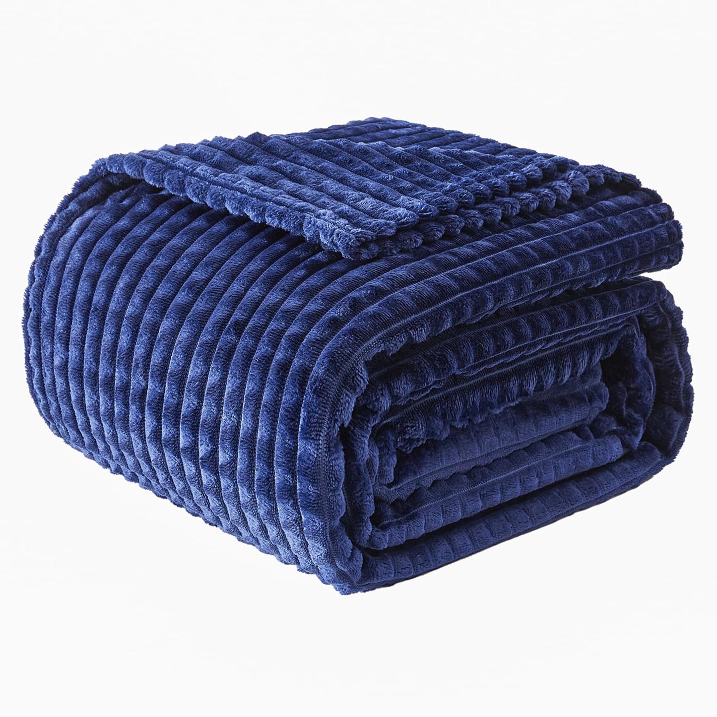 EMME Fleece Blanket, 3D Jacquard Throw Blanket for Couch and Bed, Soft Cozy and Fluffy Blankets Lightweight Luxury Flannel with Waffle Design (Navy Blue, 50" x 60") BST202