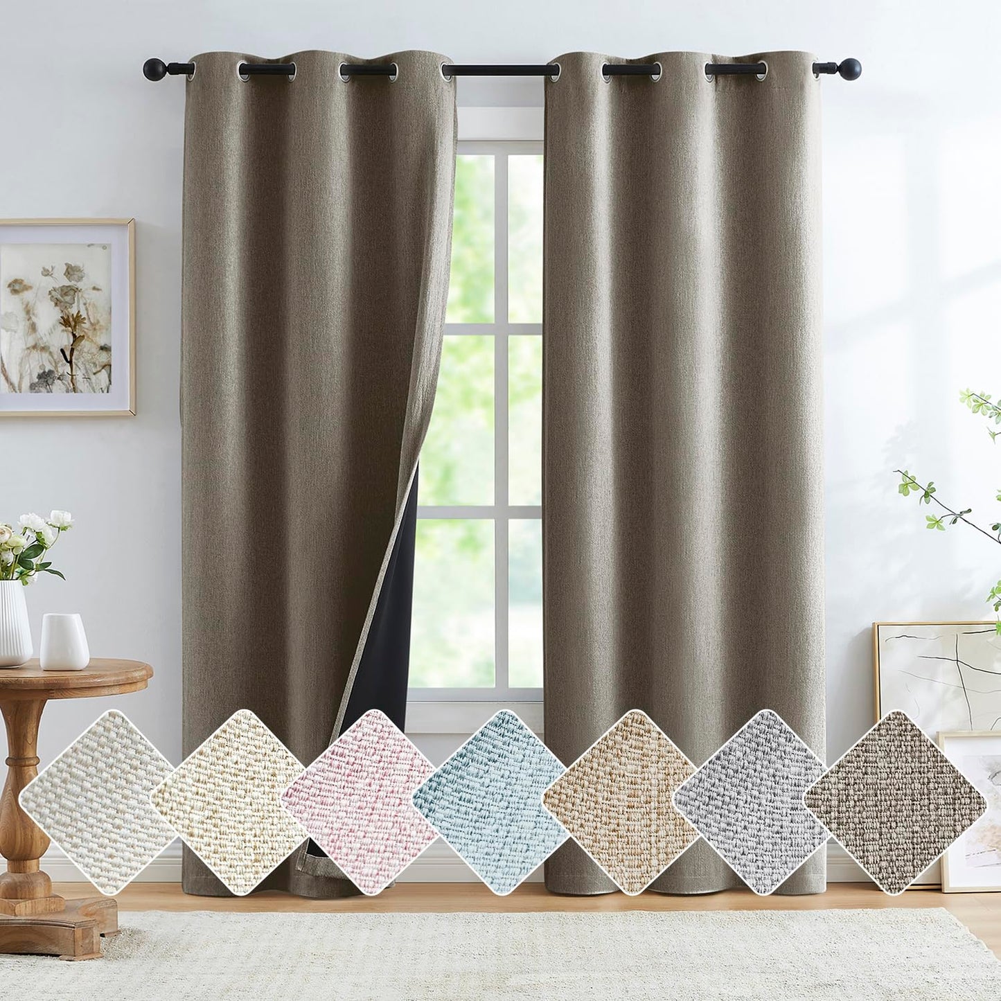 Grey Full Blackout Linen Curtains 84-inch-Long Thermal Insulated Noise Reducing Bedroom Drapes Rustic Farmhouse Triple Weave Window Treatment Set for Theatre, Nursery, 40"x84"x2, Grey BST202