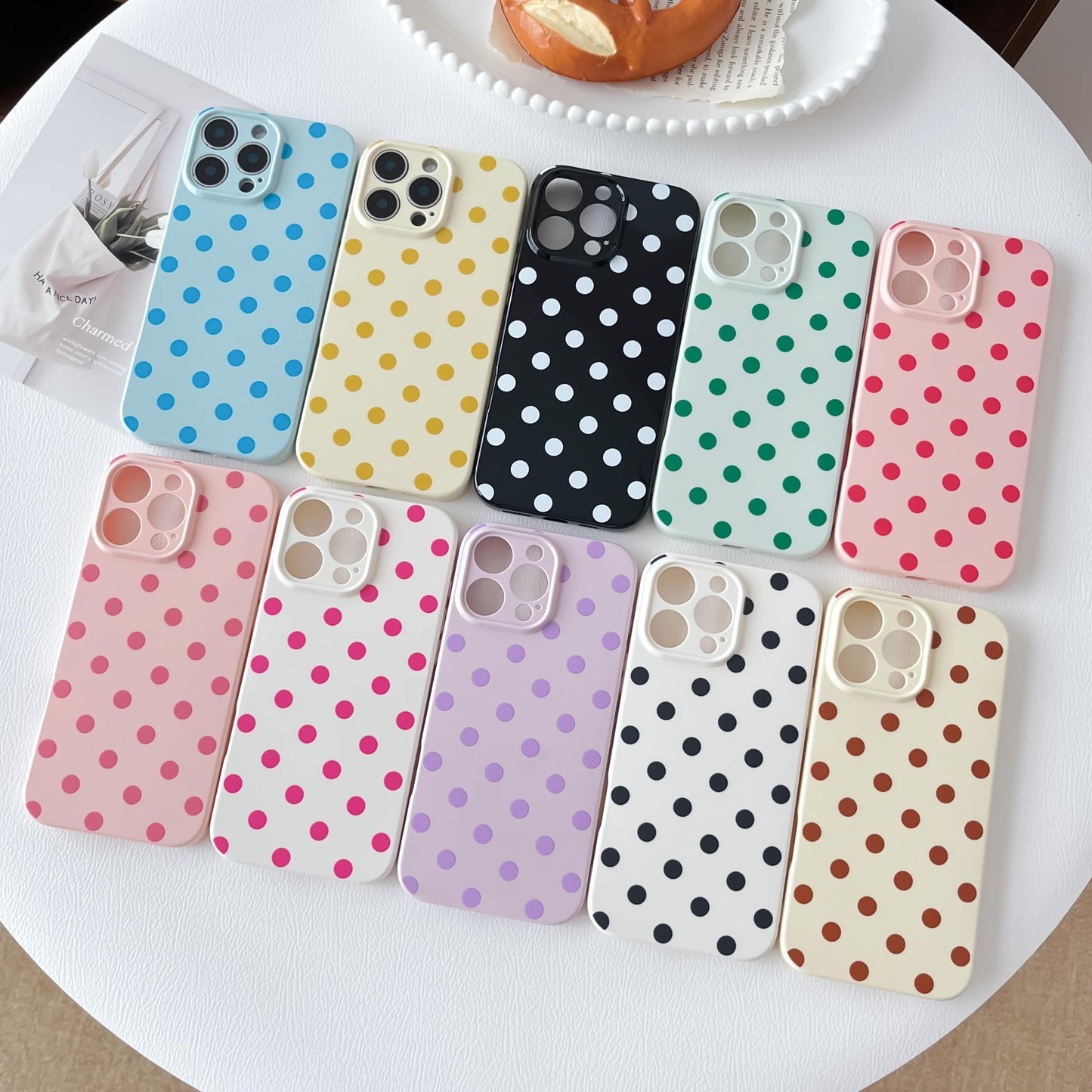Skyseaco Compatible with iPhone 15 Case Cute Polka Dot Phone Case Soft Slim TPU Shockproof Phone Cover Full Camera Protection for Women Girls - Black WN420