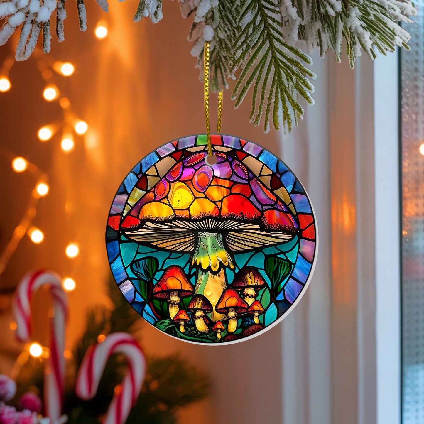 Stained Glass Snowy Owl Ornament – Artistic Ceramic Christmas Decoration for Bird Lovers, Holiday Keepsake Gift 2025 WN420
