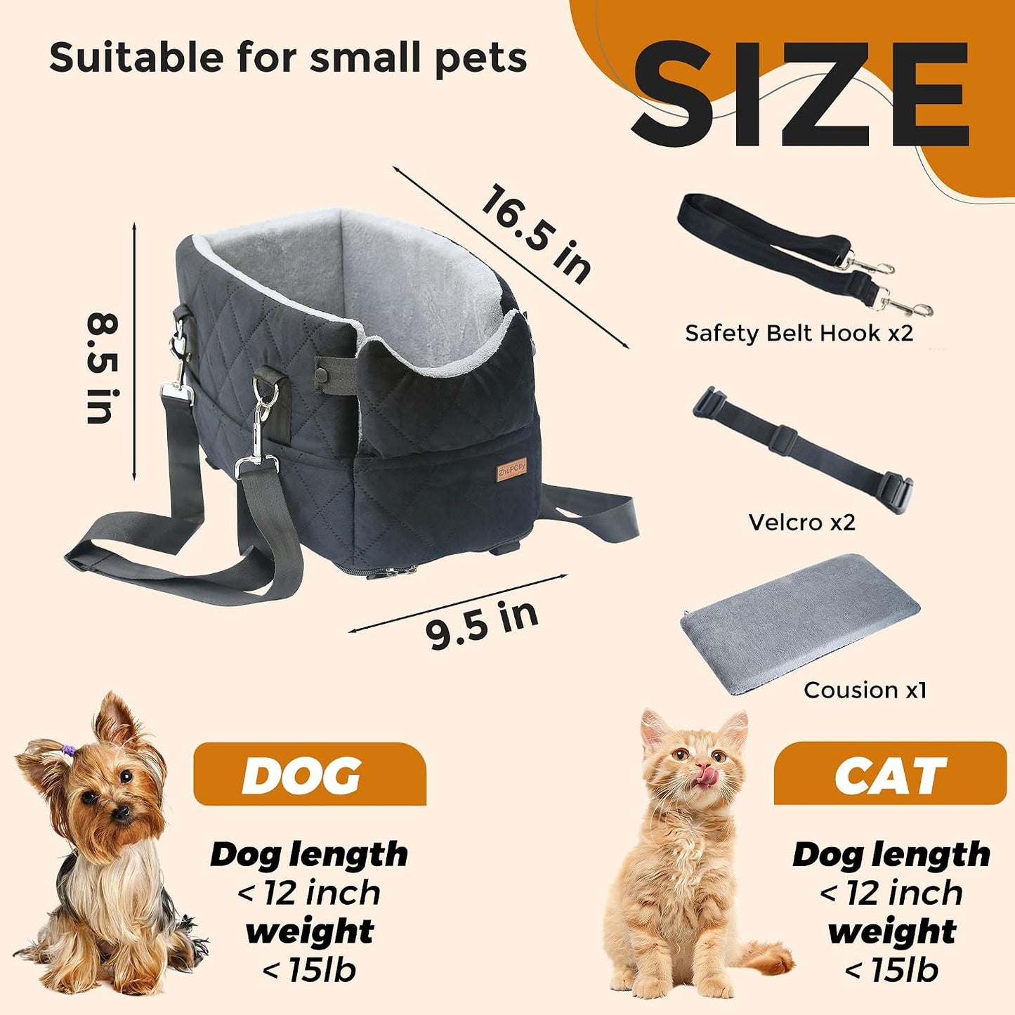 Center Console Dog Car Seats for Small Dogs Cats with Adjustable Safety Belt Multipurpose Pet Booster Seat for Car,Travel,Shopping,Camping with Your Furry Friends WN420