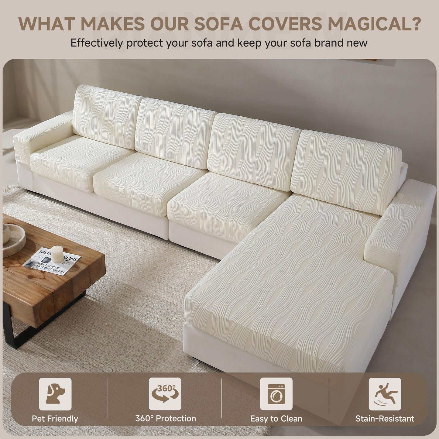 QIANMEW Couch Cushion Covers, Super Stretch Washable Sofa Slipcovers for L Shaped & Modular Seats, Pet-Friendly Furniture Protector with Stripe Design, (2 Seat Covers S, Dark Gray) BST326H