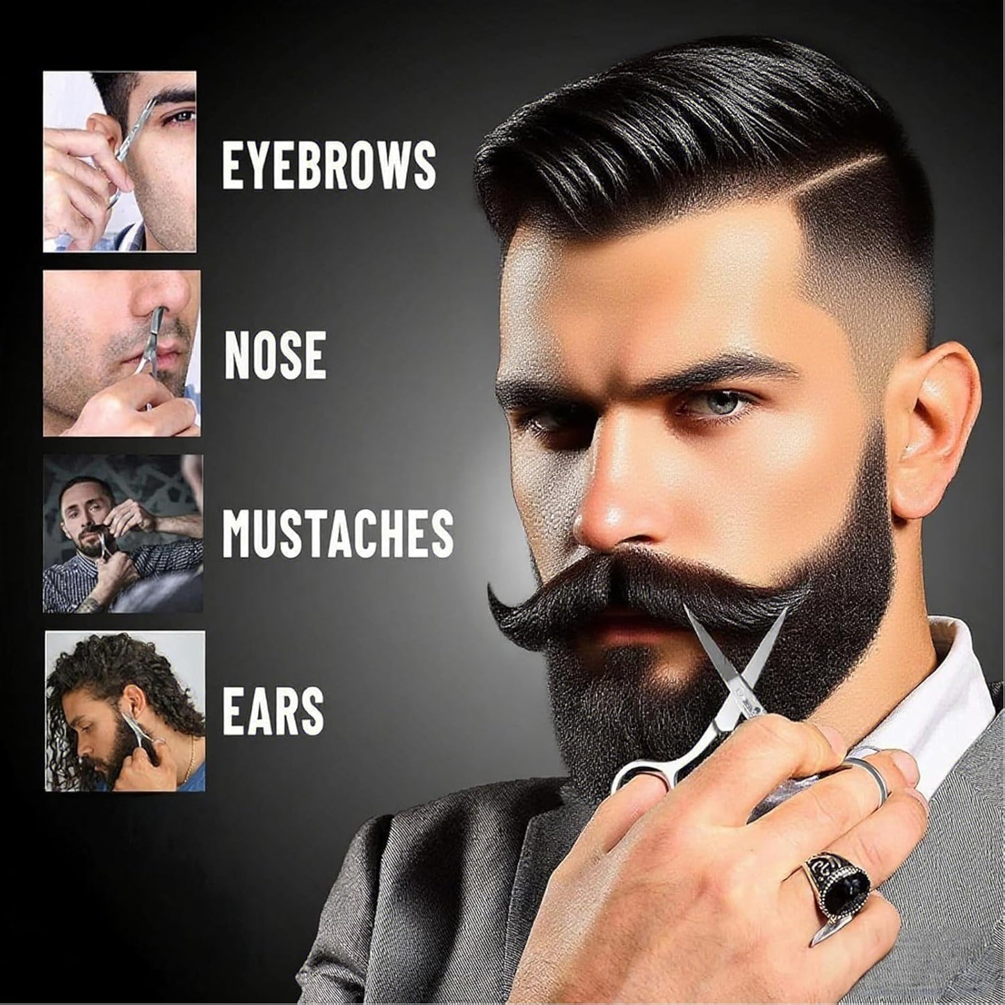 Beard Scrubber Brush Kit for Men, Silicone Beard Brush & Scalp Massager, Beard Exfoliator for Beardruff, Beard Shampoo Brush with Dual-Sided Comb and Mustache Scissors, 3 Piece Grooming Set WN420