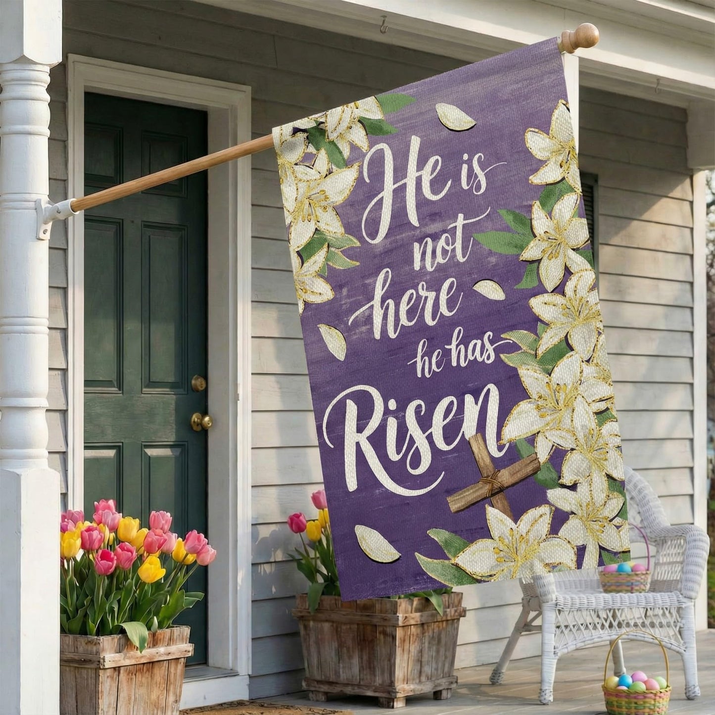 CROWNED BEAUTY Easter Garden Flag He is Risen 12x18 Inch Double Sided Holiday Decoration for Outdoor Lawn Yard WN420