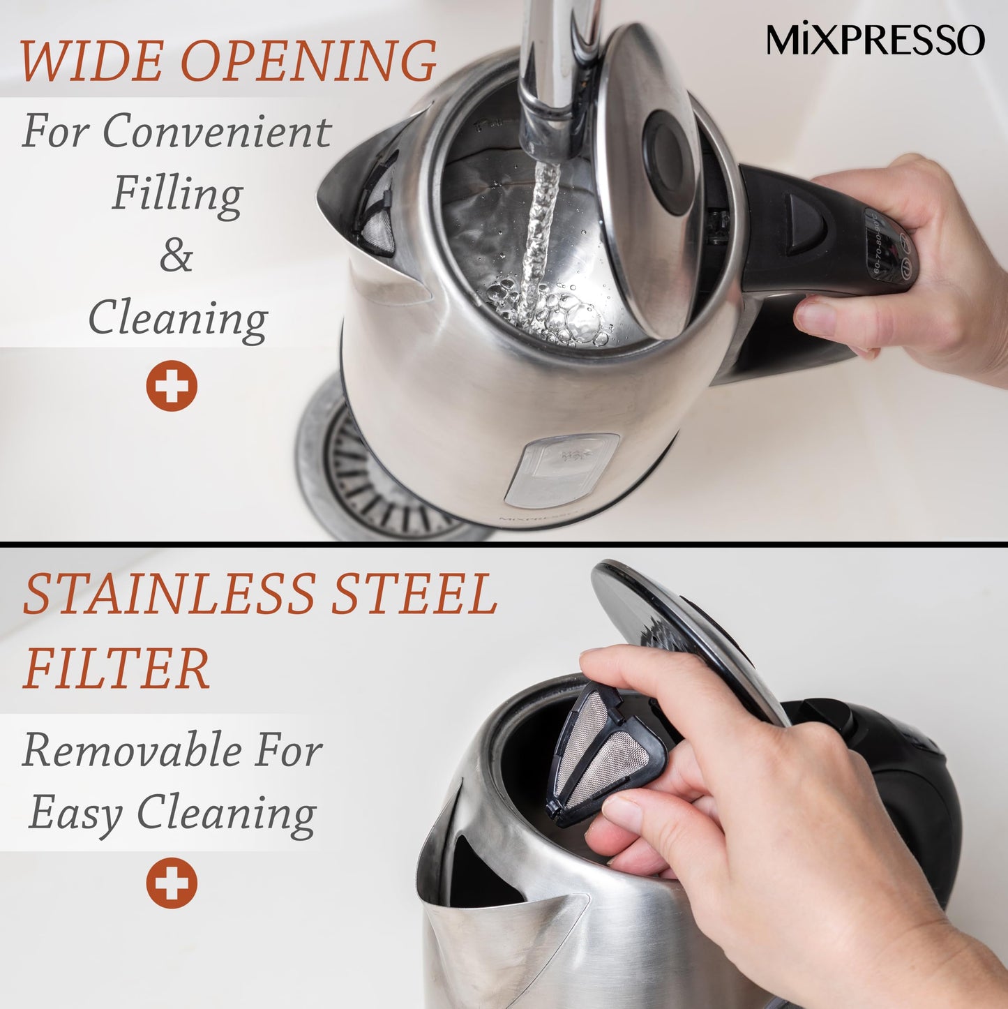 Mixpresso Electric Kettle Temperature Control, Hot Water Kettle Electric, Cordless 1 Liter Capacity, Keep Warm & LED Indicator, Auto-Shutoff, Boil-Dry Protection, Stainless Steel Electric Kettle BST220