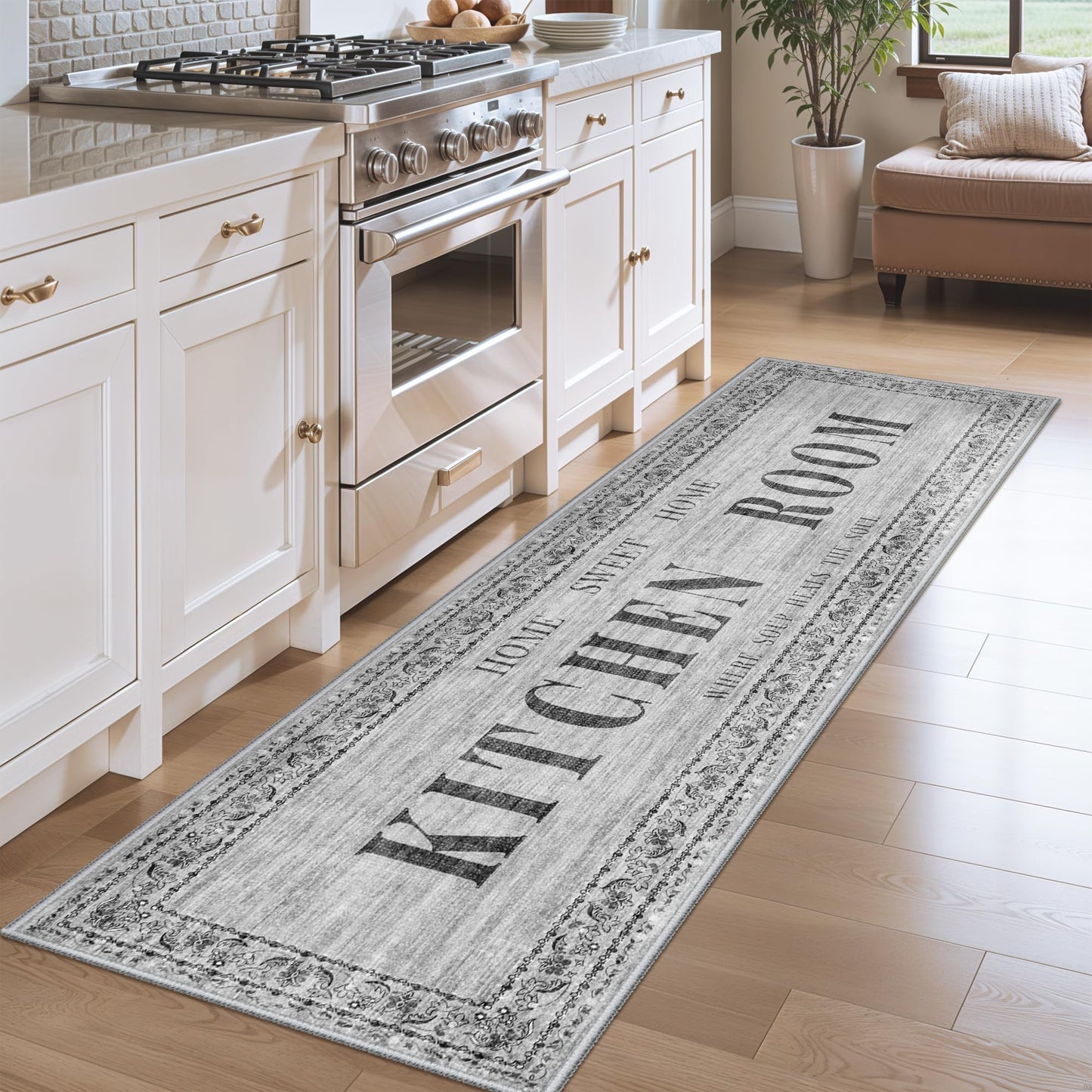 TOPRUUG 2x8 Kitchen Runner Rug: Non-Slip Kitchen Rugs Stain Resistant Kitchen Mats for Floor Low-Pile Carpet for Sink Soft Kitchen Runners Non Skid Washable 8 ft Mat Home Decor 2'x8' Beige BST202