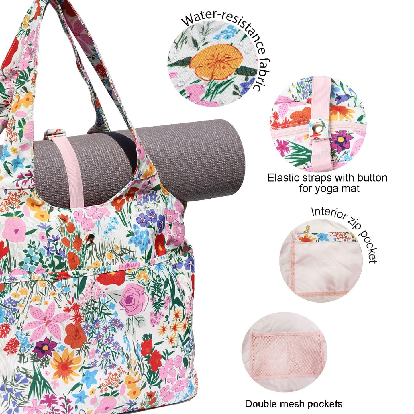 ESVAN Yoga Tote Bag Mat bag Women Shoulder Bags Carryall Tote for Travel Office Workout Gym Nurse Beach BST326H