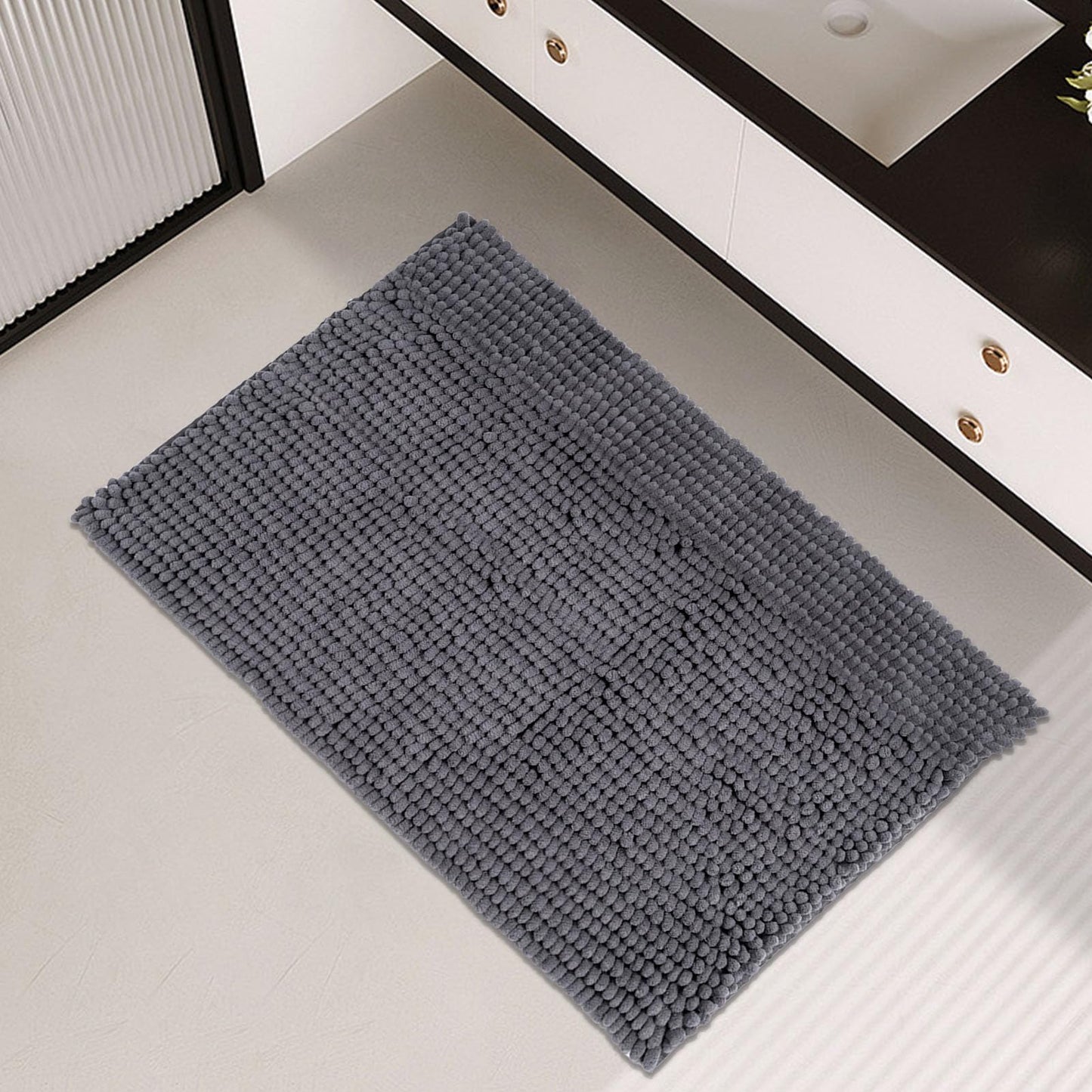 FRESHMINT Chenille Bathroom Rugs Mat 24"x17", Non-Slip Bath Mat for Bathroom Floor & Bathtub, Washable Soft Shower Shag Bath Rugs, Fluffy Thick Water Absorbent Microfiber Shower Mat, Sage Green BST220