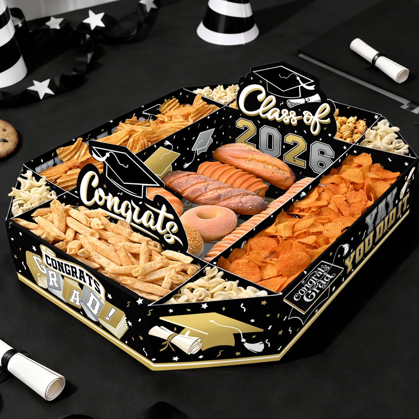 Gatherfun 2026 Graduation Party Supplies Kit - Class of 2026 Decor Set with Congrats Grad Food Trays, Graduation Decorations & Favors for a Memorable Grad Party（Red & Black） BST326H