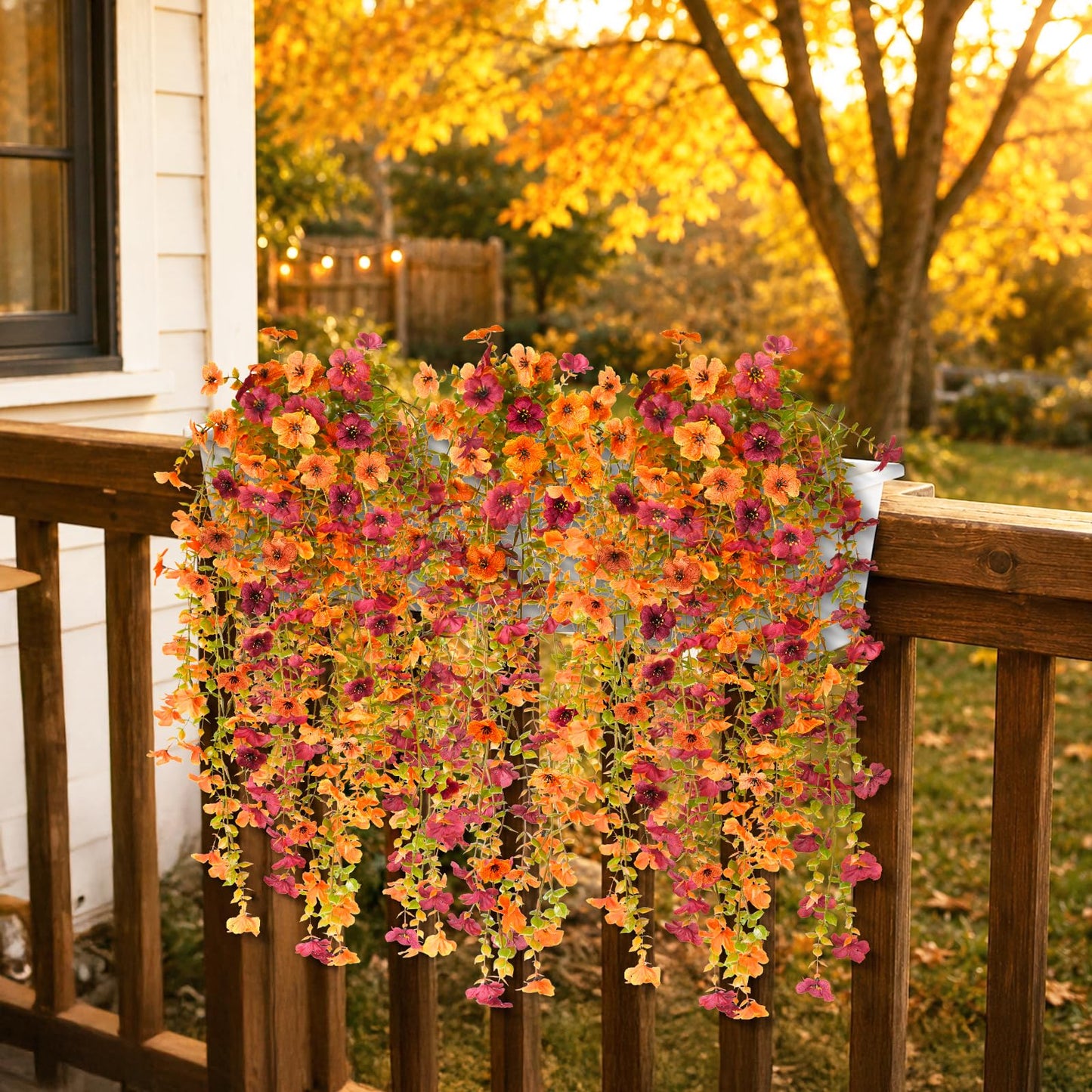 Artificial Hanging Flowers for Outdoor, 2PCS Fake Flowers Faux Silk Daisy with Eucalyptus Leaves, UV Resistant Aritificial Flowers for Spring Home Patio Yard Porch Decor (Light Purple Red) BST202