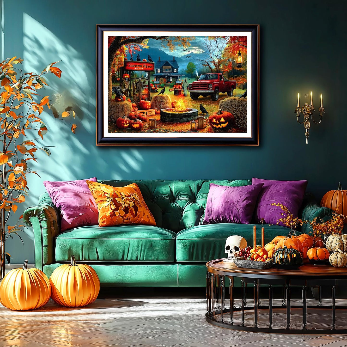 Halloween Puzzle 1000 Pieces for Adults Spooky Scarecrow Farm | Jigsaw Puzzles 1000 Pieces Autumn Horror Spooky with Pumpkin & Ghost Truck for Party Game Night, Dust-Free, 27.5"x19.7" WN420