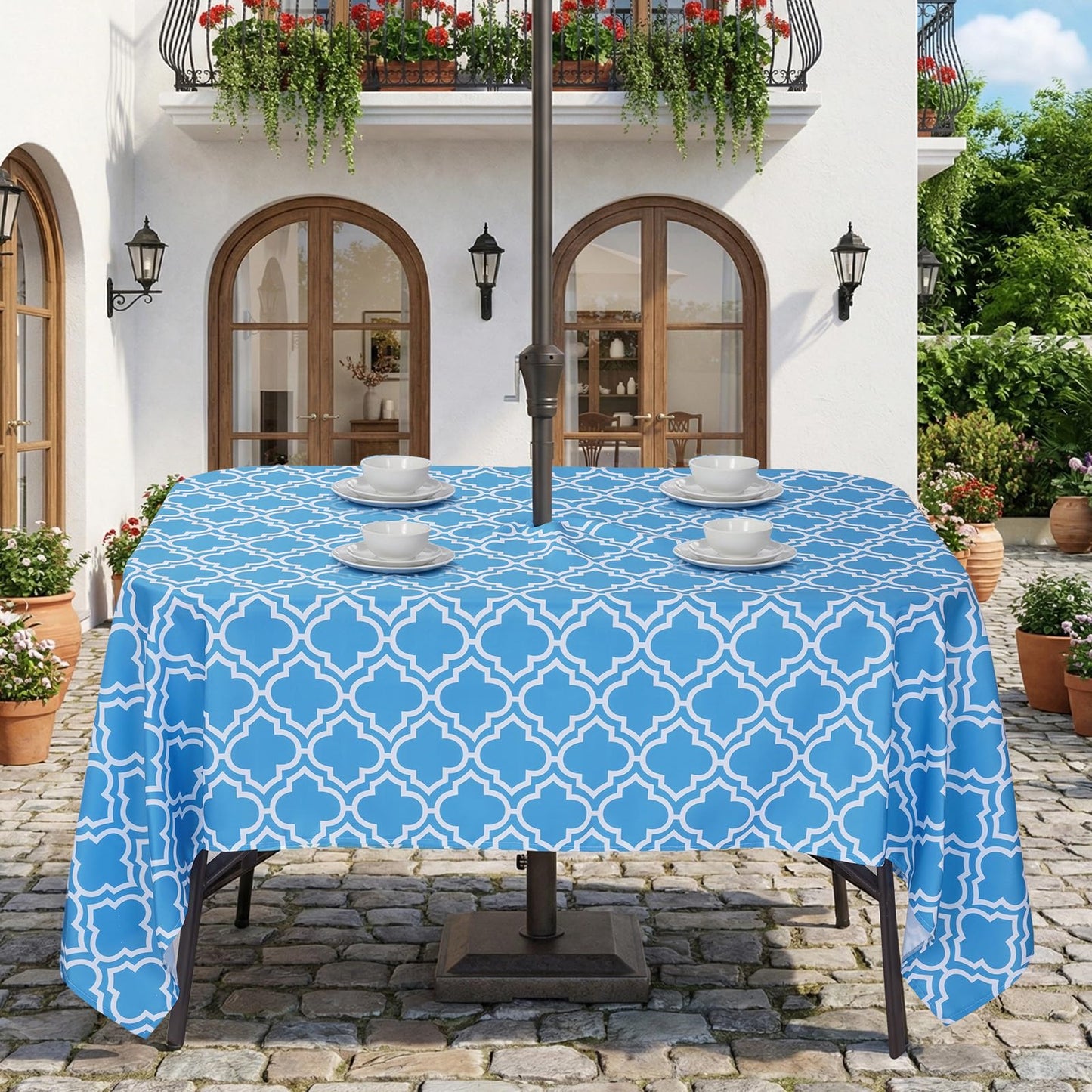 Eternal Beauty 52” Round Tablecloth Waterproof Outdoor Tablecloth with Umbrella Hole Zipper for Spring Summer Patio Picnic Tables (Tropical Palm Leaf) BST326H