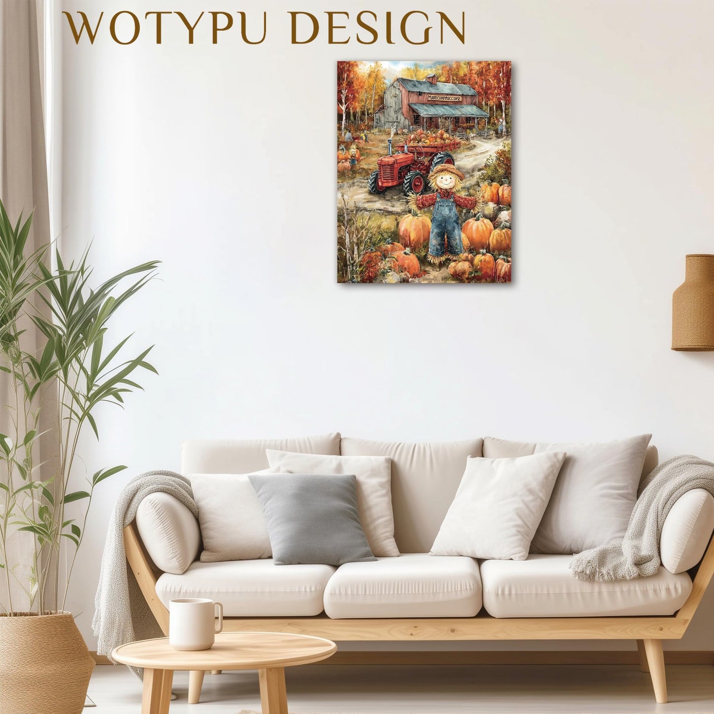 WOTYPU Fall Farmhouse Wall Art Decor, Farmhouse Fall Decor, Rustic Pumpkin Patch Scarecrow Truck Harvest Autumn Thanksgiving Framed Canvas Prints Poster Wall Decorations for Farm Home, 11x14 BST326H