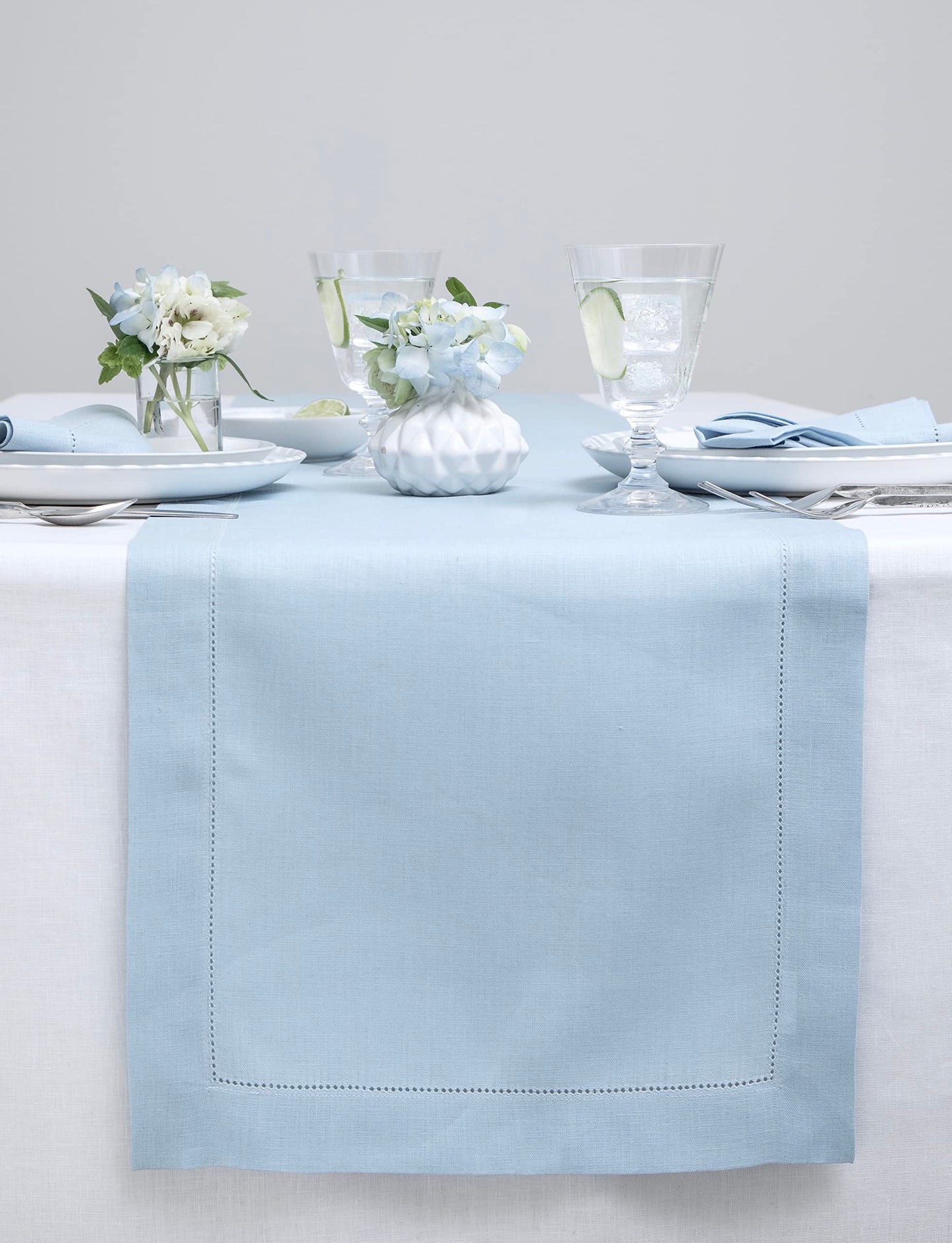 Solino Home 100% Pure Linen Table Runner Garden Green Hemstitch, 14 x 48 in | Classic Hemstitch Table Runners for dining, hallway and console table styling | hand hemstitched borders | OEKO-TEX Certified BST326SOLH