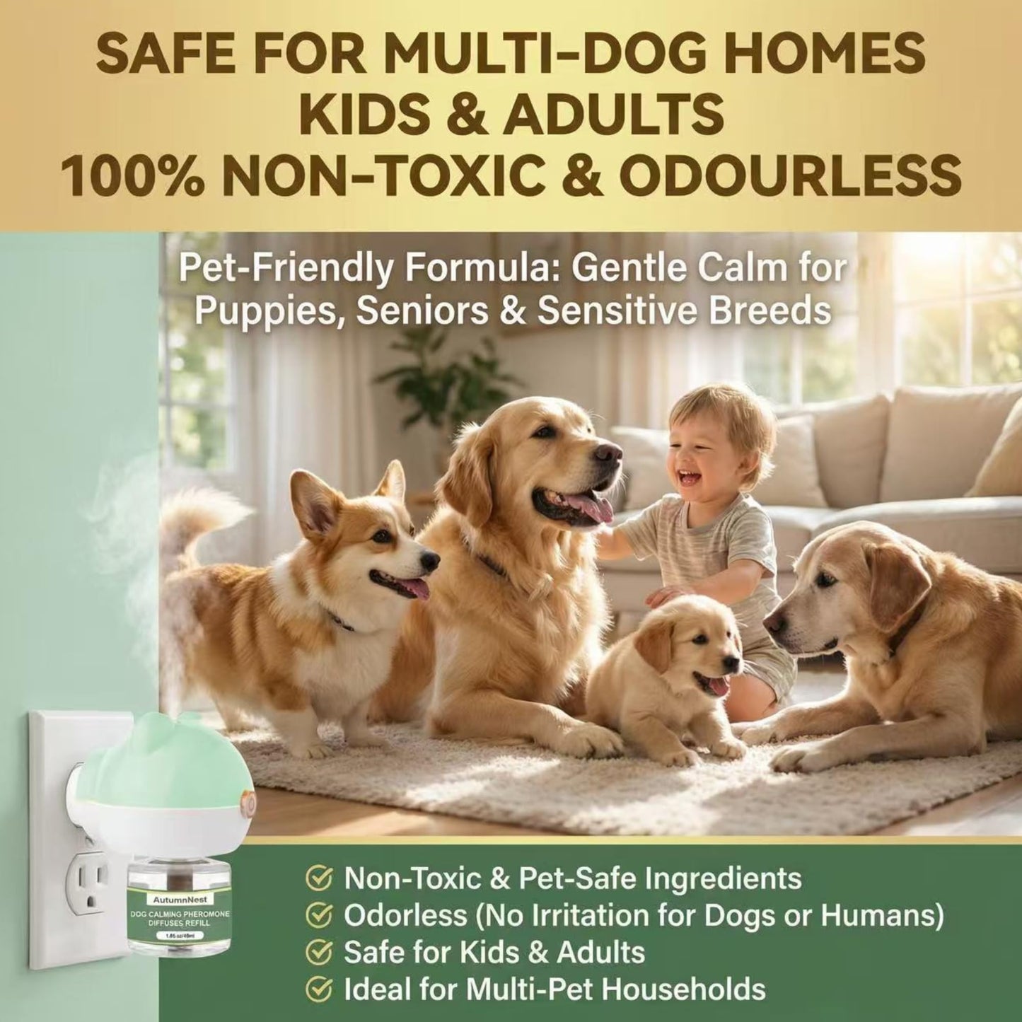 8-in-1 Dog Calming Pheromone Diffuser Kit – Pet Stress Support (2 Plug-Ins & 6x48ml Refills), Calming Diffuser for Dog During Thunderstorms, Travel, Separation, Fireworks & Vet Visits, 180-Day Supply WN420