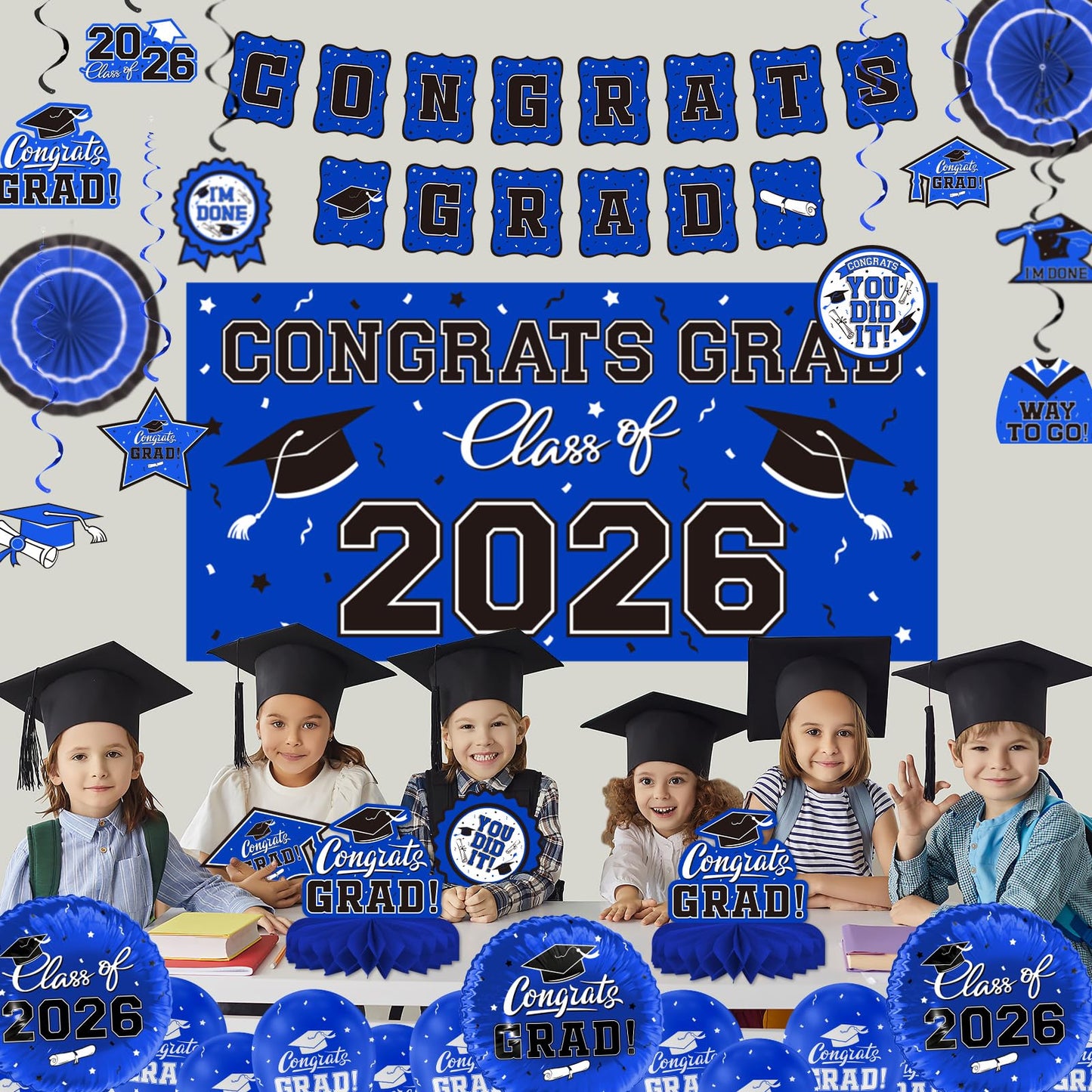 Black and Gold Themed 2026 Graduation Decorations Set - Congrats Grad Banner, Class of 2026 Backdrop, Balloons & Streamers Kit - Graduation Party Supplies for High School & College Celebrations BST326H