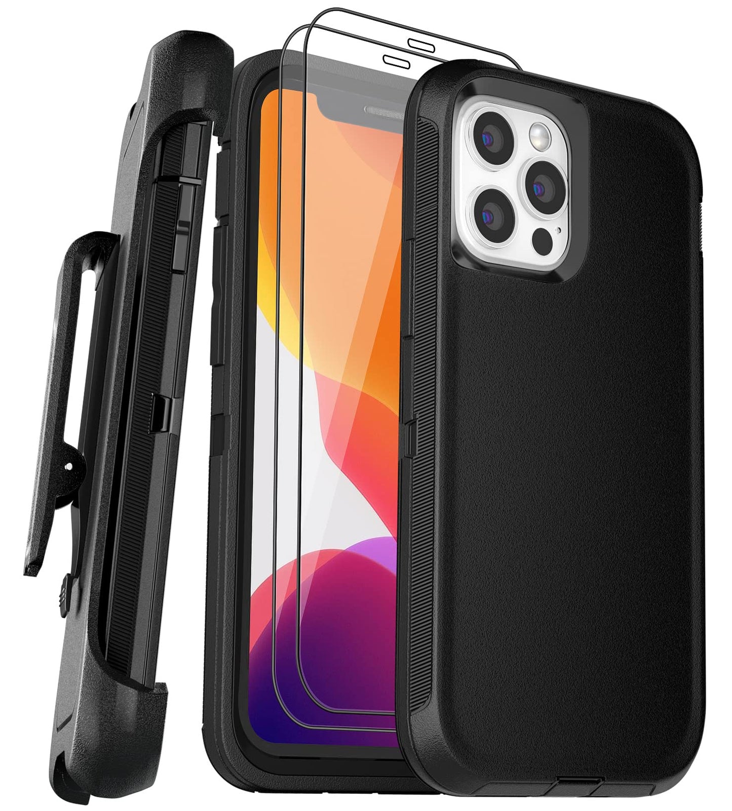 for iPhone 11 Case with Belt Clip Holster Kickstand & 2 Screen Protector, Full Protection Heavy Duty Phone Case, Shockproof Drop-Proof Durable Cover 6.1" [Black+Clip] WN420