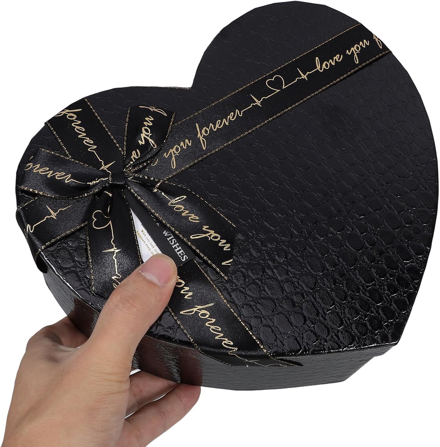 SHINEOFI Black Heart Shaped Box Valentine's Day Mother's Day Wedding Birthday Present Box for Jewelry Chocolates Flowers Packaging 9.06X6.89X3.54 Inches BST326H